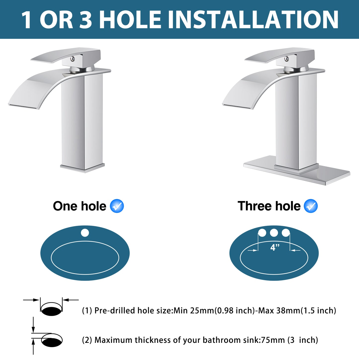 
                  
                    Midanya Bathroom Sink Faucet Waterfall Spout Single Handle 1 Hole Deck Mount Hot & Cold Water Mixer Tap Lavatory Vanity Sink Faucet Commercial with Deck Plate
                  
                