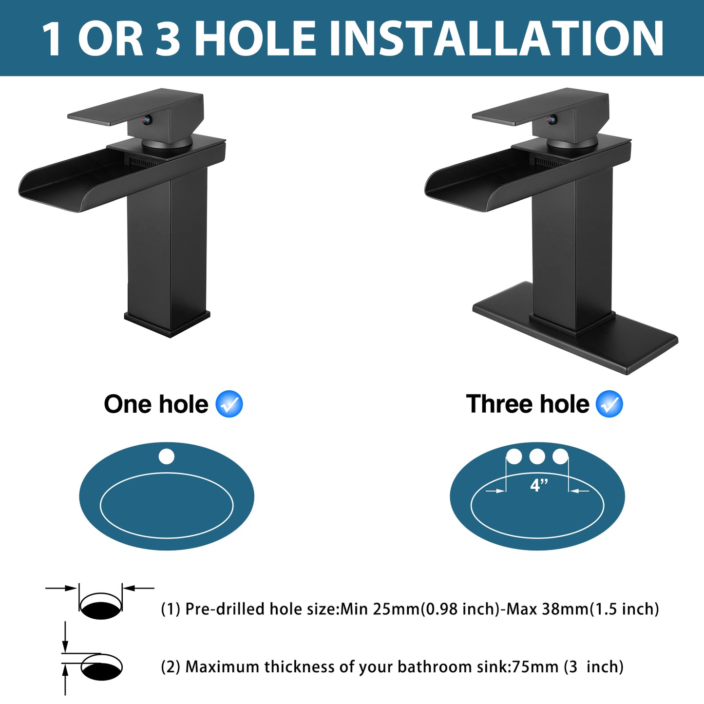 
                  
                    Midanya Waterfall Bathroom Faucet 1 Hole Single Handle Sink Vanity Faucet Wide Mouth Spout with with Pop Up Drain and Deck Mount Plate Lavatory Modern Commercial Mixer Tap
                  
                