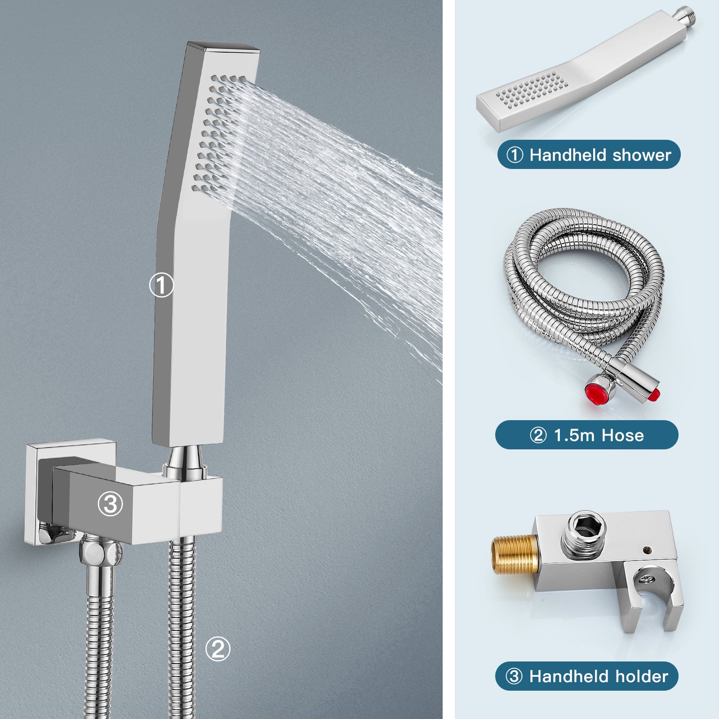 
                  
                    Midanya Bathroom Shower Handheld Spray Curved SUS304 Stainless Steel High Pressure Wall Mount with Wall Connector, Shower Holder and 60-inch Flexible Shower Hose Hand Shower Set
                  
                