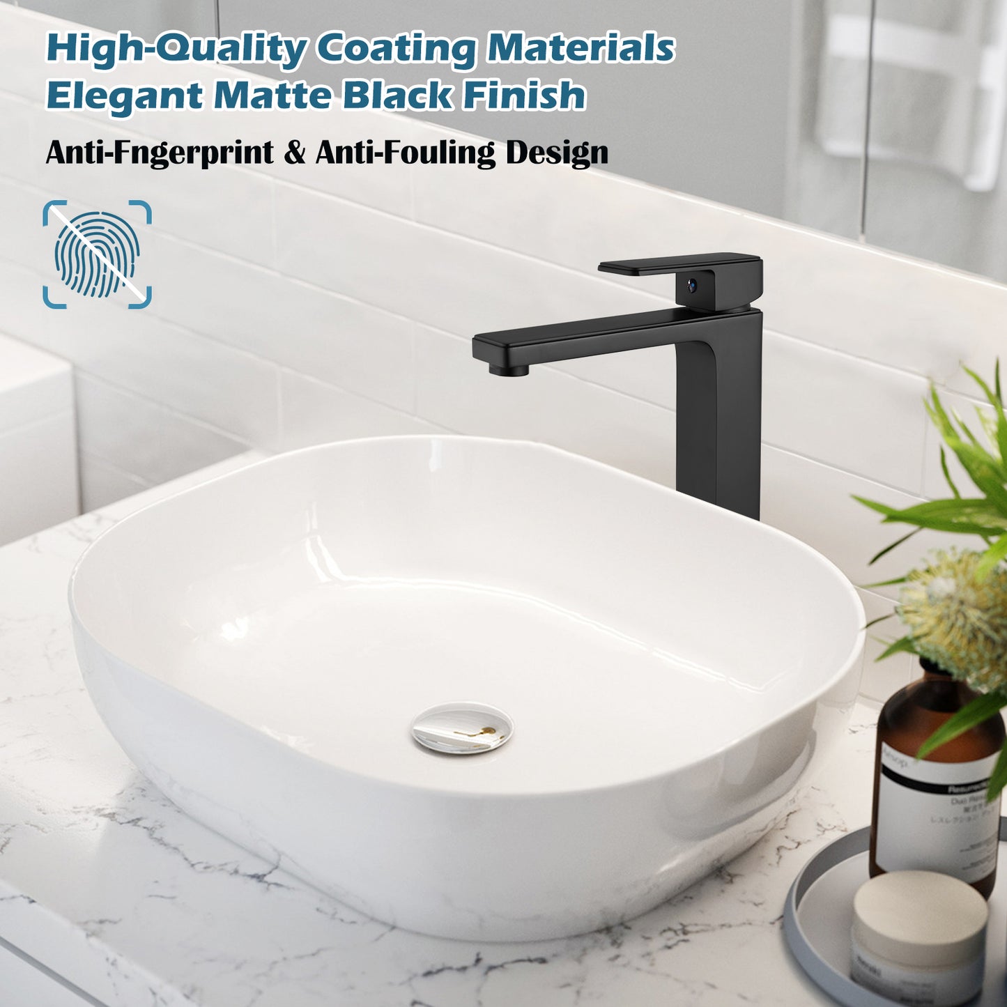 
                  
                    Bathroom Vessel Bowl Sink Faucet Tall Body Single Handle Lavatory Vanity Mixer Bar Tap with Pop Up Drain Tall Spout Single Hole Deck Mount Brass
                  
                