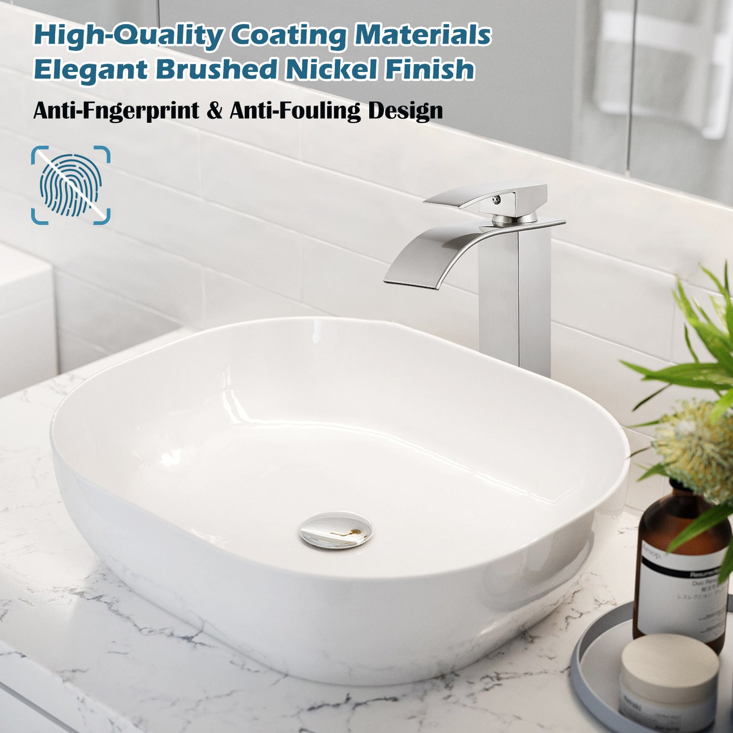 
                  
                    Midanya Waterfall Bathroom Bowl Vessel Sink Faucet Tall Single Handle Single Hole Deck Mount Mixer Tap with Large Rectangular Spout Sink Faucet Lavatory Vanity
                  
                