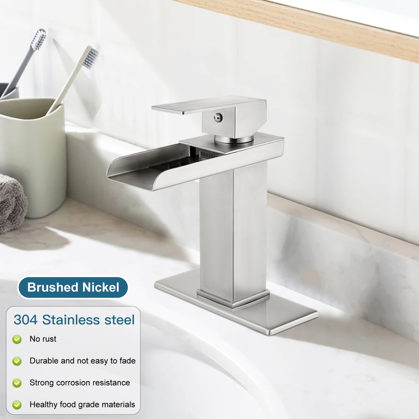 
                  
                    Midanya Waterfall Bathroom Faucet 1 Hole Single Handle Sink Vanity 4 inch Faucet Wide Mouth Spout with Deck Mount Plate & Water Supply Lines Hose Lavatory Modern Commercial Mixer Tap
                  
                