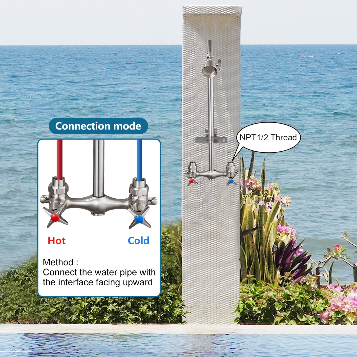 
                  
                    Outdoor Shower Fixtures Faucet Kit Wall Mounted with Dual Cross Handles Brass Mix Valve Adjustable Utility Shower Head Exposed Shower System with Soap Dish
                  
                