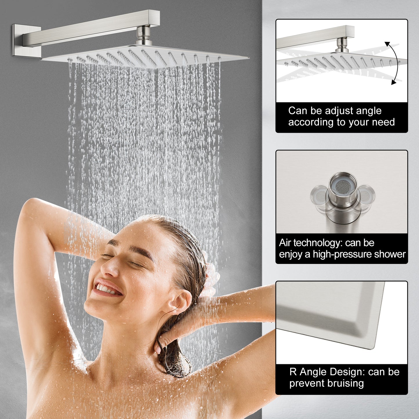 Midanya Bathroom Shower System 12 Inch Rainfall Shower Head with Handheld Spary Wall Mount Tub Spout Combo Set Rough-in Valve 3 Function Mixer Shower Faucet Luxury