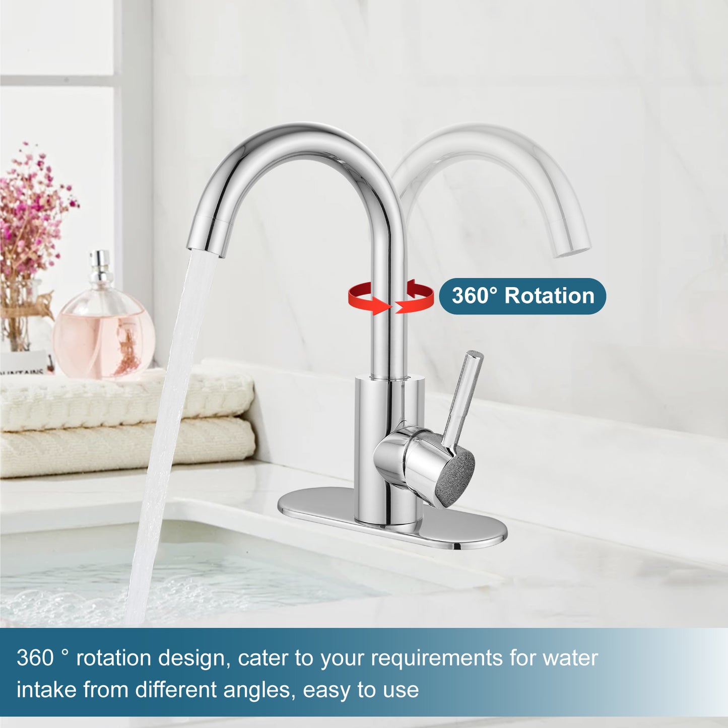 
                  
                    Midanya Single Handle Bathroom Sink Faucet, Wet Bar Pre-Kitchen Farmhouse RV Small Vanity Faucet with 360°Rotation Spout with Deck Plate and Supply Hoses
                  
                