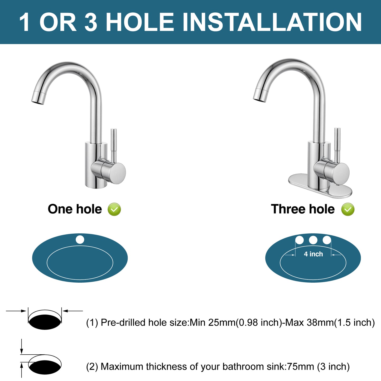 
                  
                    Midanya Single Handle Bathroom Sink Faucet, Wet Bar Pre-Kitchen Farmhouse RV Small Vanity Faucet with 360°Rotation Spout with Deck Plate, Supply Hoses and Drain Stopper
                  
                