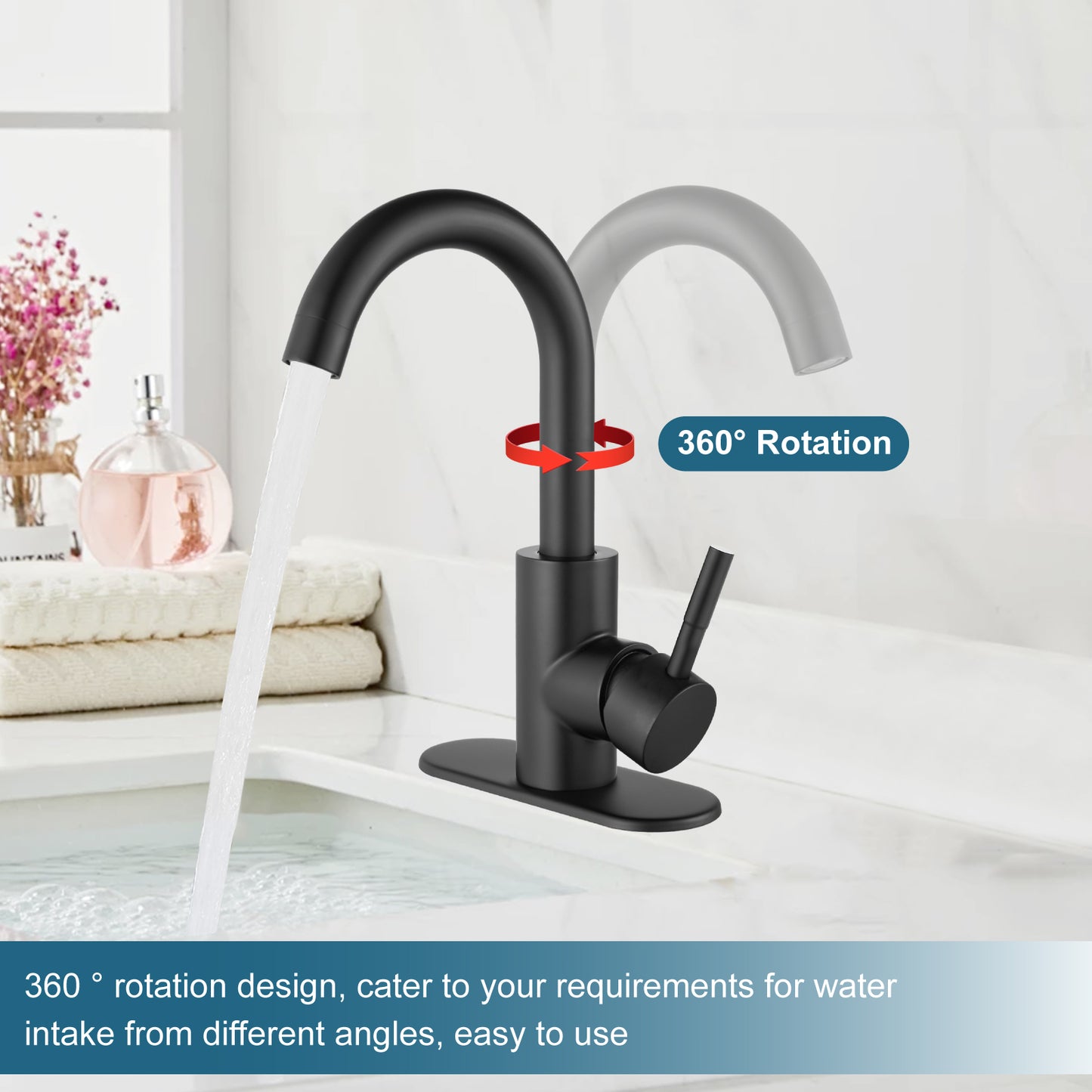 
                  
                    Midanya Single Handle Bathroom Sink Faucet, Wet Bar Pre-Kitchen Farmhouse RV Small Vanity Faucet with 360°Rotation Spout with Deck Plate, Supply Hoses and Drain Stopper
                  
                