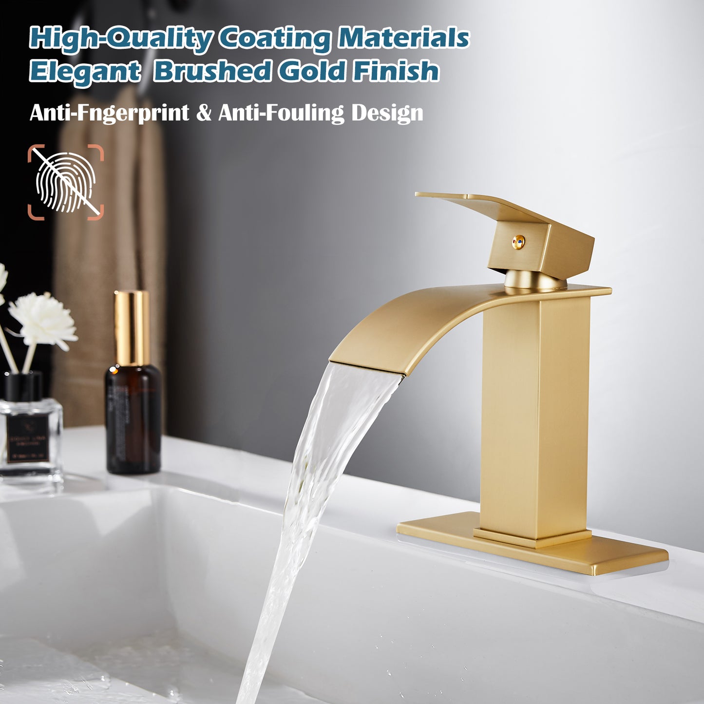 
                  
                    Midanya Bathroom Sink Faucet Waterfall Spout Single Handle 1 Hole Deck Mount Hot & Cold Water Mixer Tap Lavatory Vanity Sink Faucet Commercial with Deck Plate
                  
                