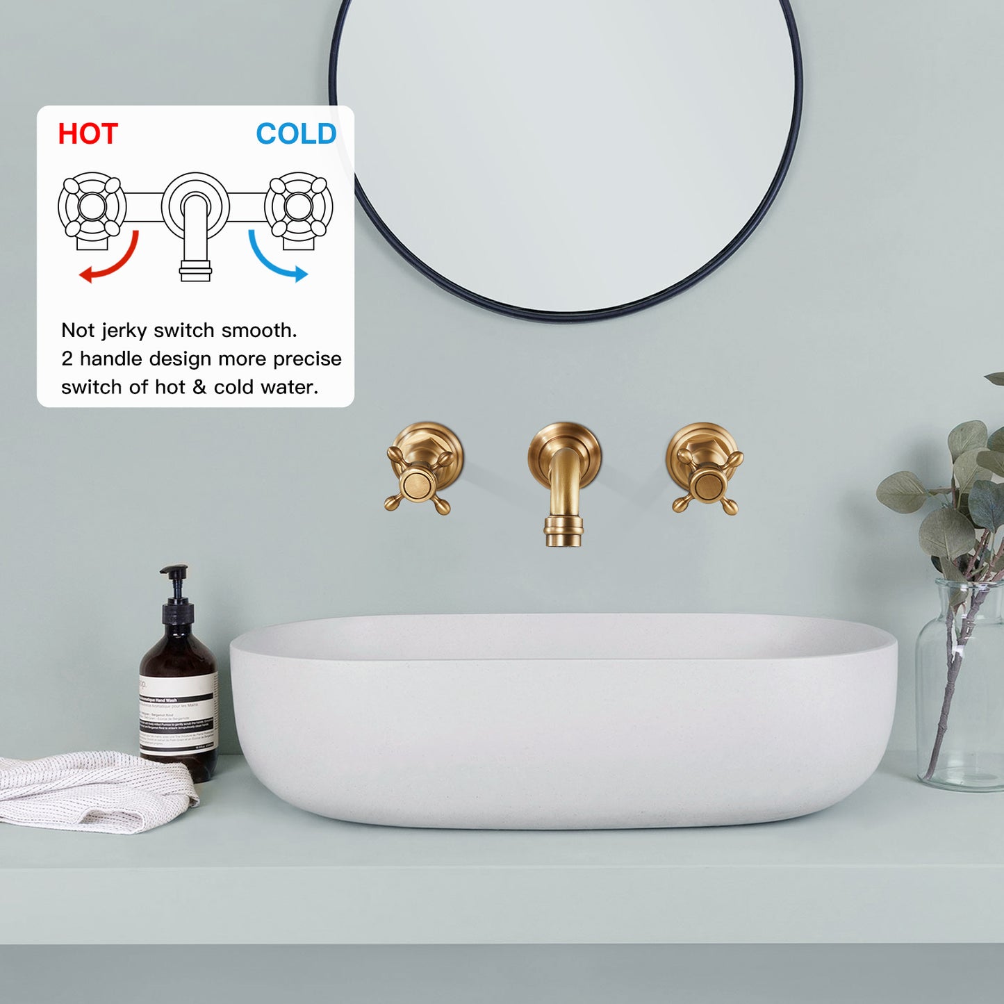 
                  
                    Midanya Bathroom Sink Faucet Widespread  Wall Mount 3 Holes 2 Cross Knobs Lavatory Vessel Basin Mixer Tap Mixing Spout Double Handles Commercial
                  
                