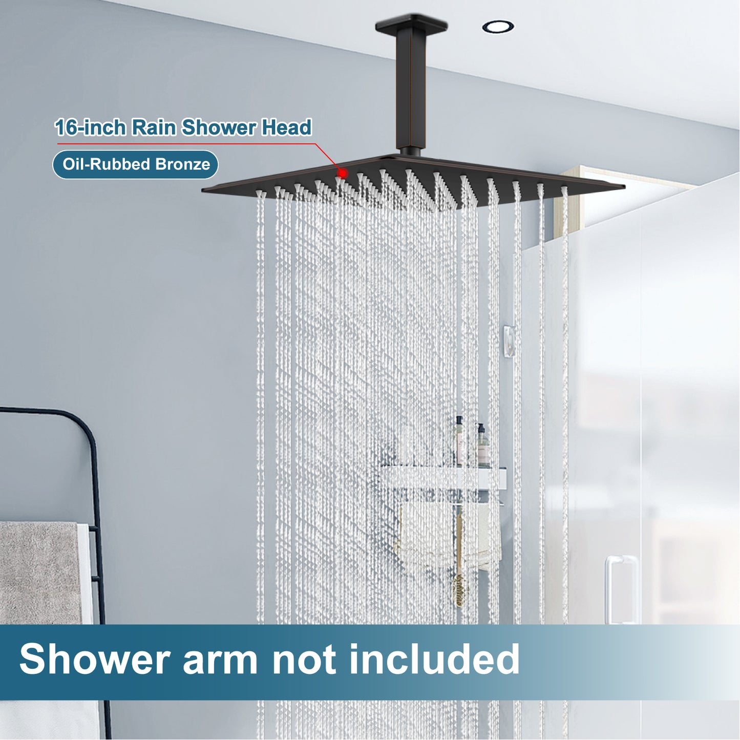 
                  
                    Midanya 16 Inch Rain Shower Head 16'' HIGH PRESSURE Square Stainless Steel 1/16" Ultra Thin Rain Large Showerhead Waterfall Full Body Coverage with Silicone Nozzle Swivel Connector
                  
                