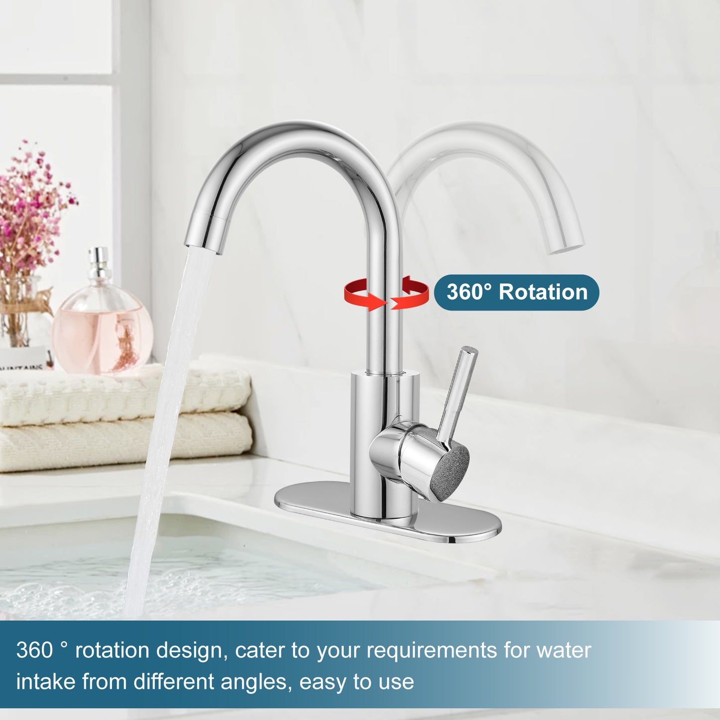 
                  
                    Midanya Single Handle Bathroom Sink Faucet, Wet Bar Pre-Kitchen Farmhouse RV Small Vanity Faucet with 360°Rotation Spout with Deck Plate, Supply Hoses and Drain Stopper
                  
                