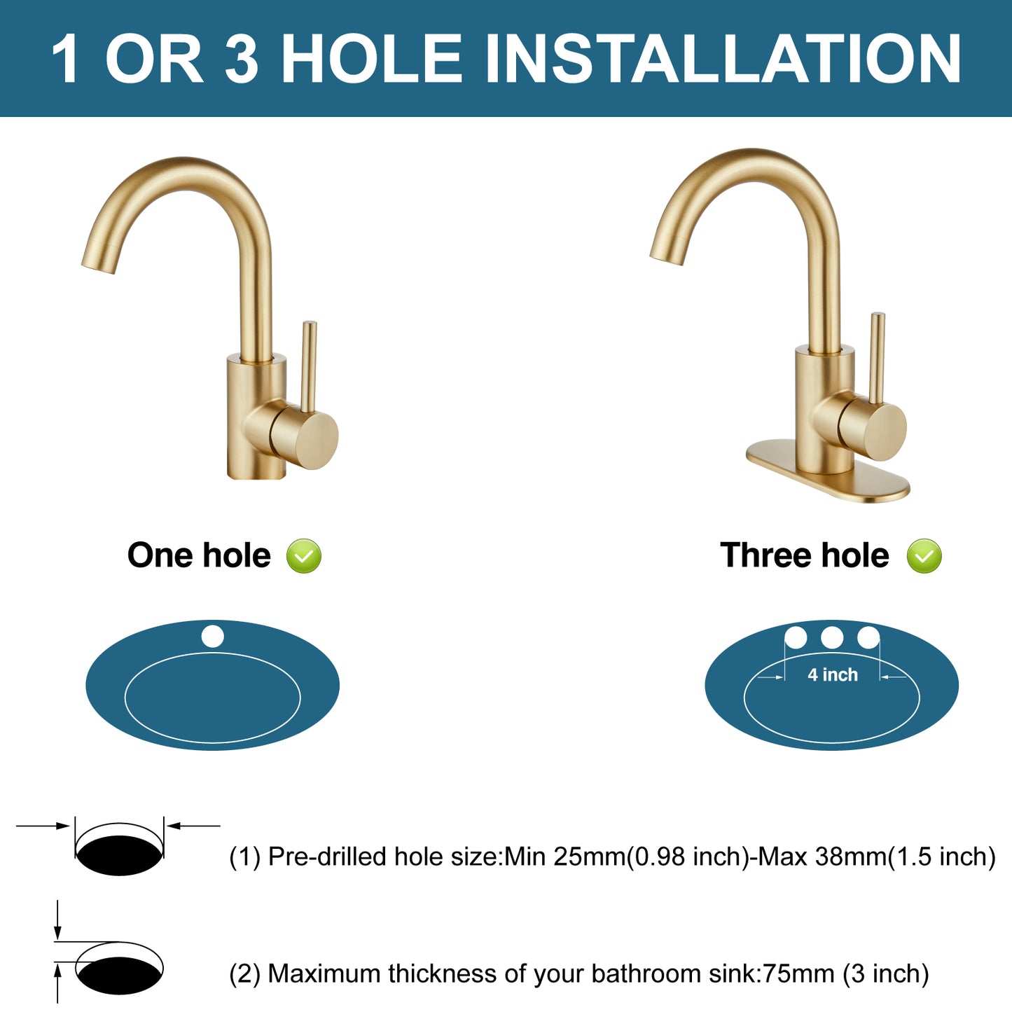 
                  
                    Midanya Single Handle Bathroom Sink Faucet, Wet Bar Pre-Kitchen Farmhouse RV Small Vanity Faucet with 360°Rotation Spout with Deck Plate, Supply Hoses and Drain Stopper
                  
                