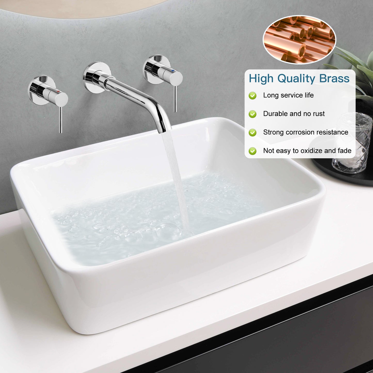 
                  
                    Midanya  Widespread Bathroom Sink Faucet 2 Level Handles 3 Hole Vanity Sink Faucet Wall Mount Brass Lavatory Basin Mixing Tap 360 Degree Swivel Spout with Rough in Valve Included
                  
                
