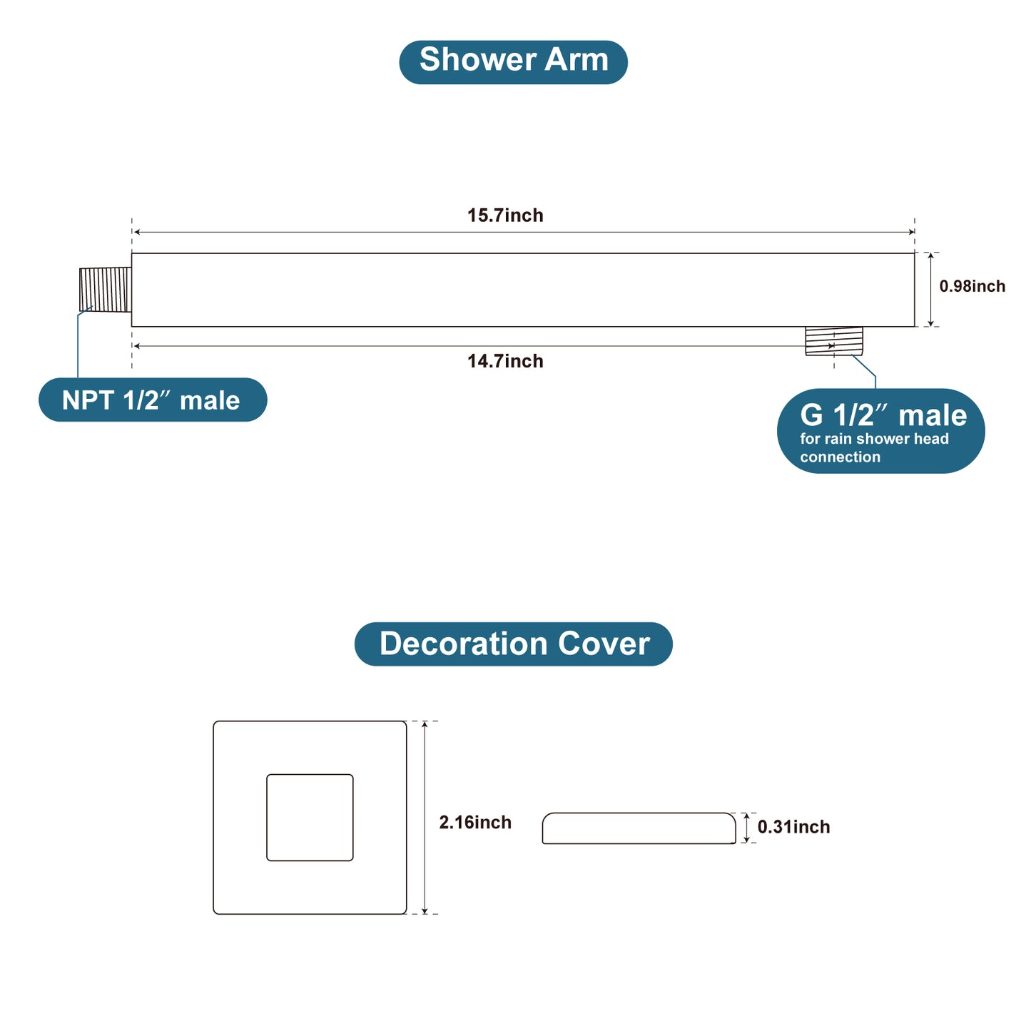 
                  
                    Midanya 16-Inch Shower Arm Rainfall Shower Head Extension Extender with Flange Square Shaped Stainless Steel Wall Mounted Bathroom
                  
                