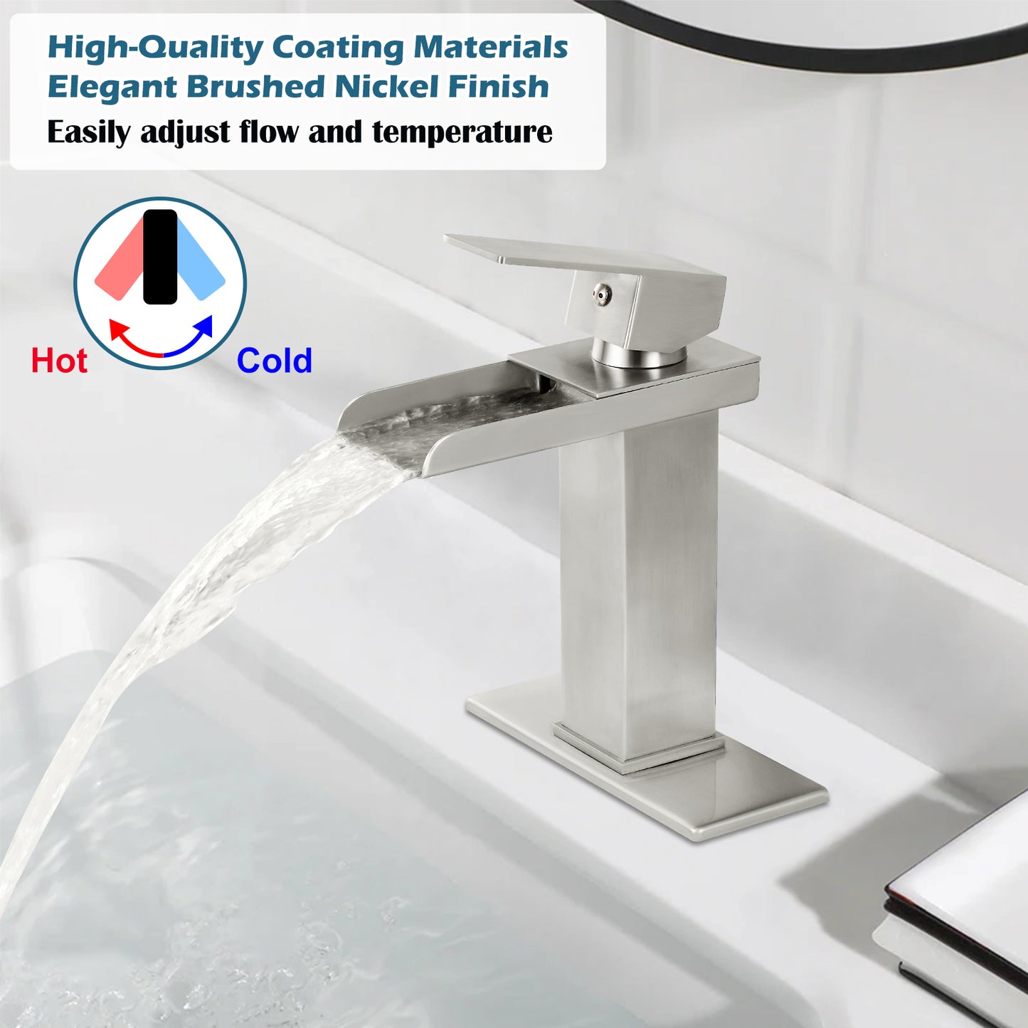 
                  
                    Midanya Waterfall Bathroom Faucet 1 Hole Single Handle Sink Vanity Faucet Wide Mouth Spout with with Pop Up Drain and Deck Mount Plate Lavatory Modern Commercial Mixer Tap
                  
                