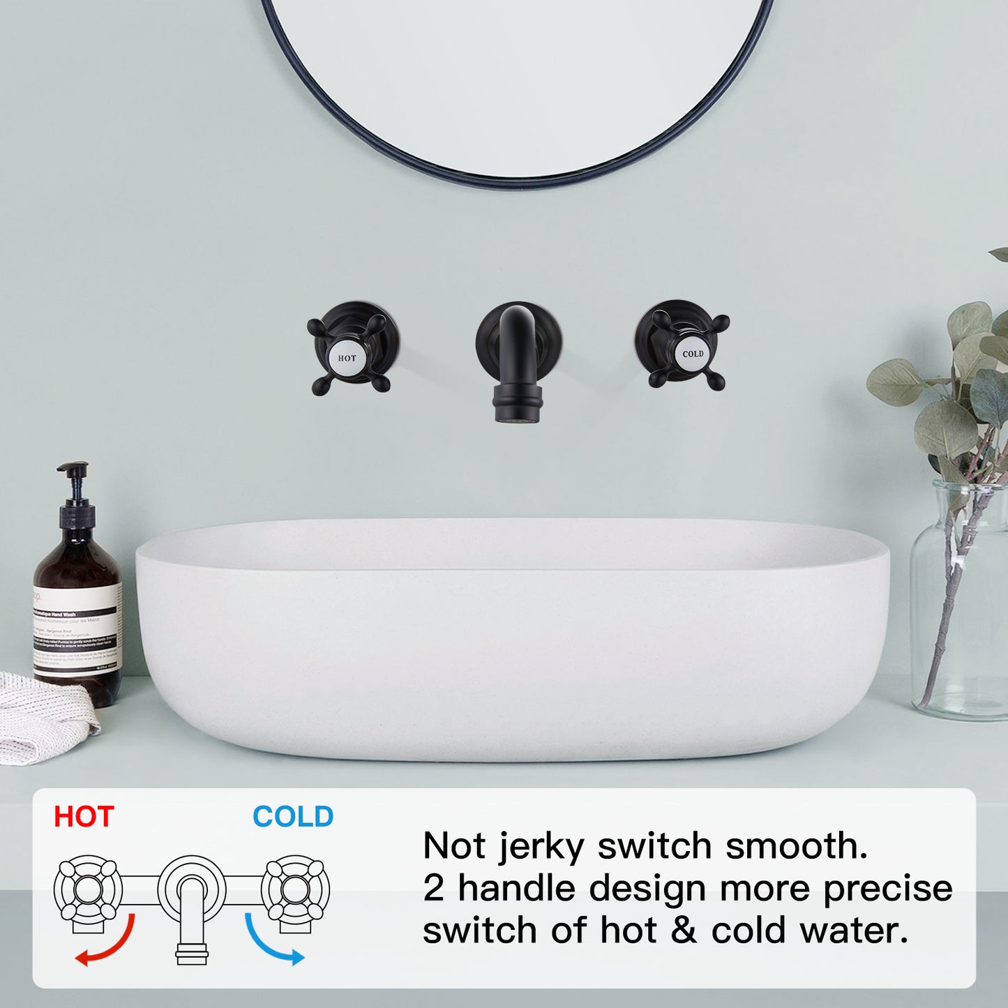
                  
                    Midanya Bathroom Sink Faucet Widespread Wall Mount 3 Holes 2 Cross Knobs Brass Lavatory Vessel Basin Mixer Tap Mixing Spout Double Handles Commercial with Hot and Cold Signs
                  
                