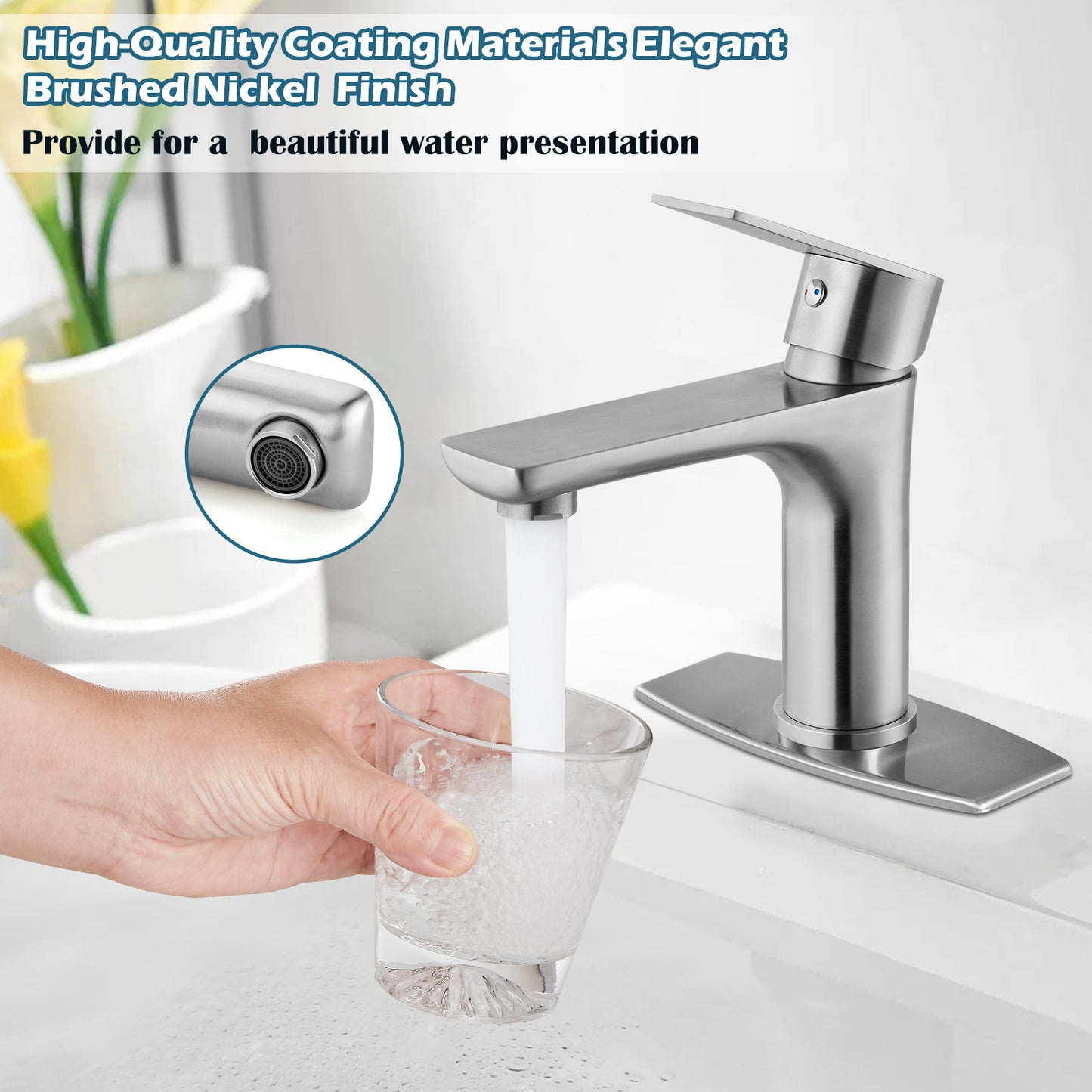 
                  
                    Midanya  Bathroom Sink Faucet Single Handle Single Hole Vanity Basin Hot & Cold Mixer Tap with Cover and Plate Pop Up Drain Commercial Modern Wash Basin Faucet Deck Simple Installation
                  
                