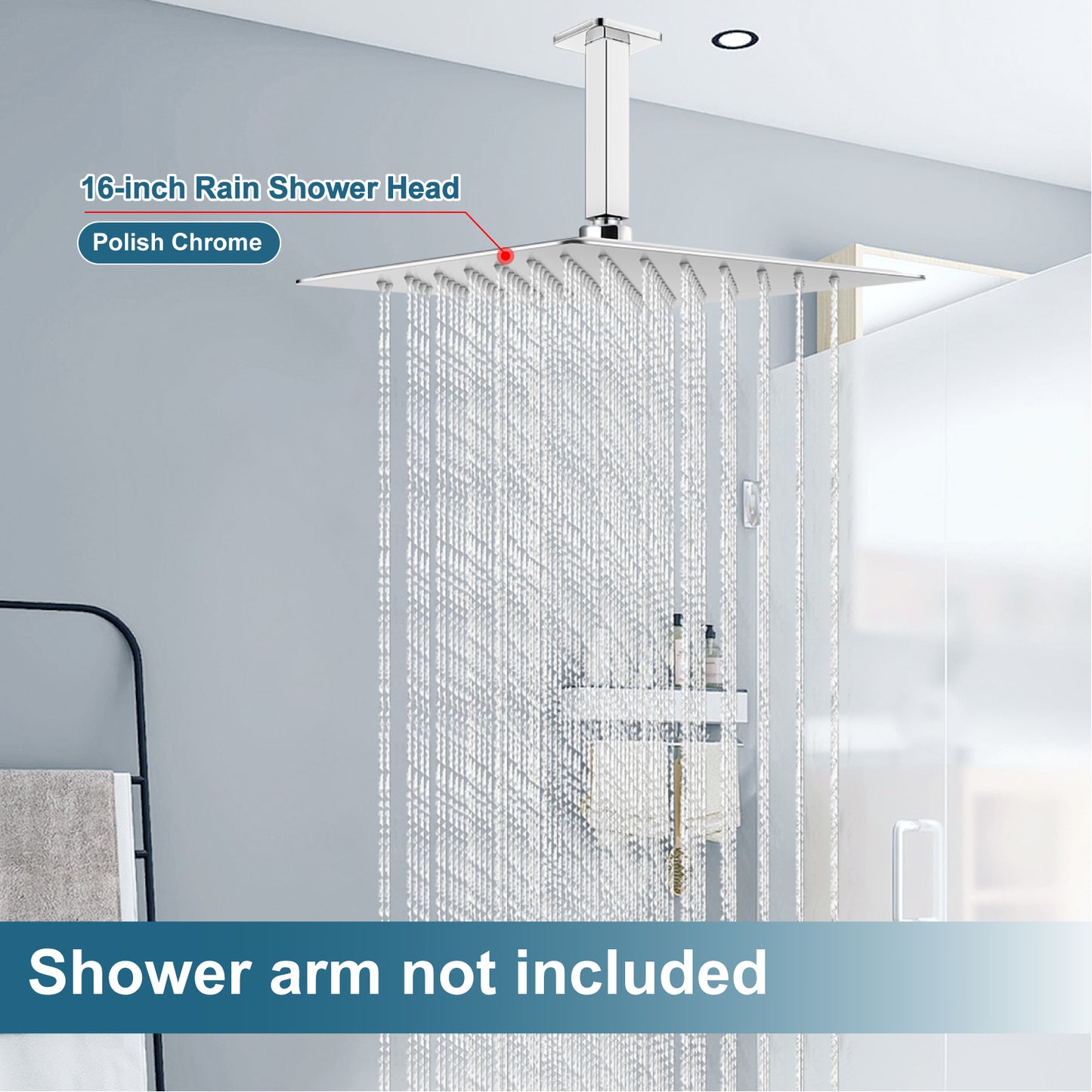 
                  
                    Midanya 16 Inch Rain Shower Head 16'' HIGH PRESSURE Square Stainless Steel 1/16" Ultra Thin Rain Large Showerhead Waterfall Full Body Coverage with Silicone Nozzle Swivel Connector
                  
                