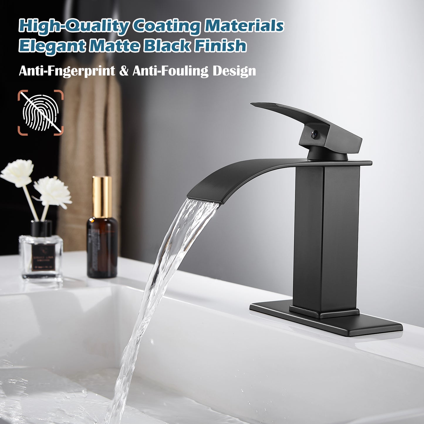 
                  
                    Midanya Bathroom Sink Faucet Waterfall Spout Single Handle 1 Hole Deck Mount Hot & Cold Water Mixer Tap Lavatory Vanity Sink Faucet Commercial with Deck Plate
                  
                