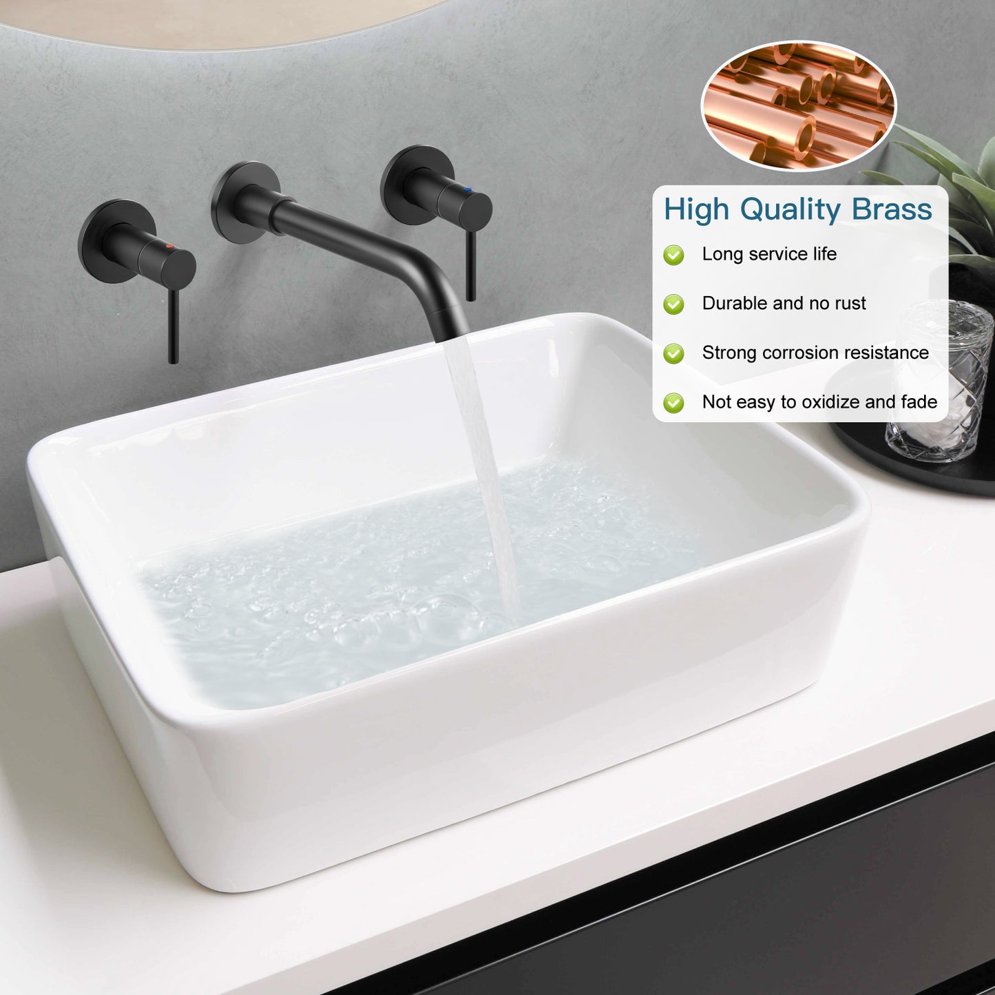 
                  
                    Midanya  Widespread Bathroom Sink Faucet 2 Level Handles 3 Hole Vanity Sink Faucet Wall Mount Brass Lavatory Basin Mixing Tap 360 Degree Swivel Spout with Rough in Valve Included
                  
                