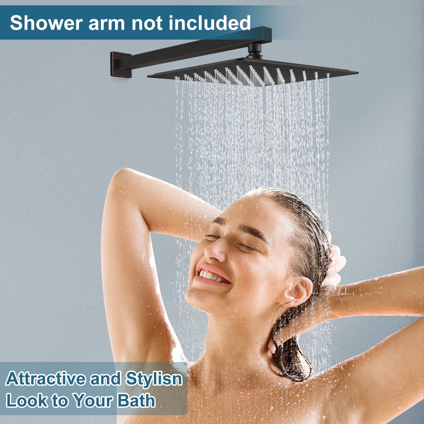 
                  
                    Midanya 12 inch  Rainfall Shower Head Square Stainless Steel Rain Showerhead High Pressure Waterfall Crackproof Coverage with Silicone Nozzle 1/16" Ultra Thin Design Swivel Connector
                  
                