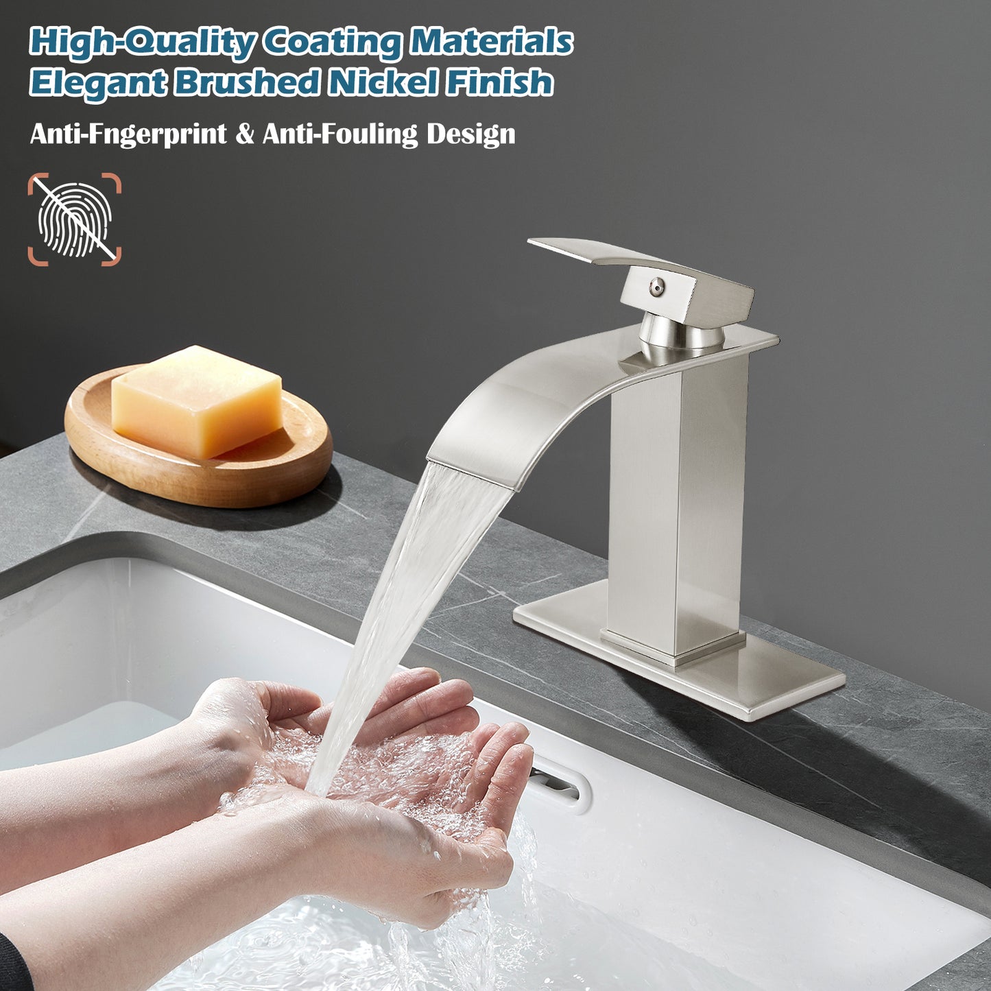 
                  
                    Midanya Bathroom Sink Faucet Waterfall Spout Single Handle 1 Hole Deck Mount Hot & Cold Water Mixer Tap Lavatory Vanity Sink Faucet Commercial with Deck Plate
                  
                