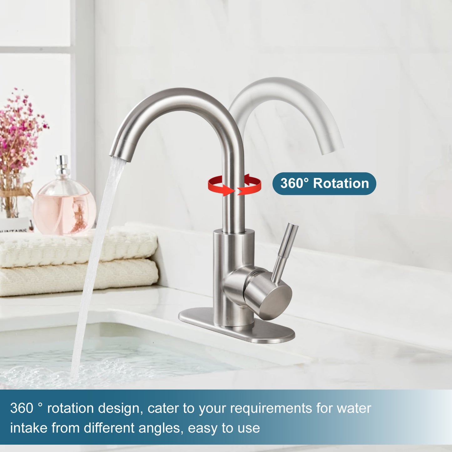 
                  
                    Midanya Single Handle Bathroom Sink Faucet, Wet Bar Pre-Kitchen Farmhouse RV Small Vanity Faucet with 360°Rotation Spout with Deck Plate, Supply Hoses and Drain Stopper
                  
                