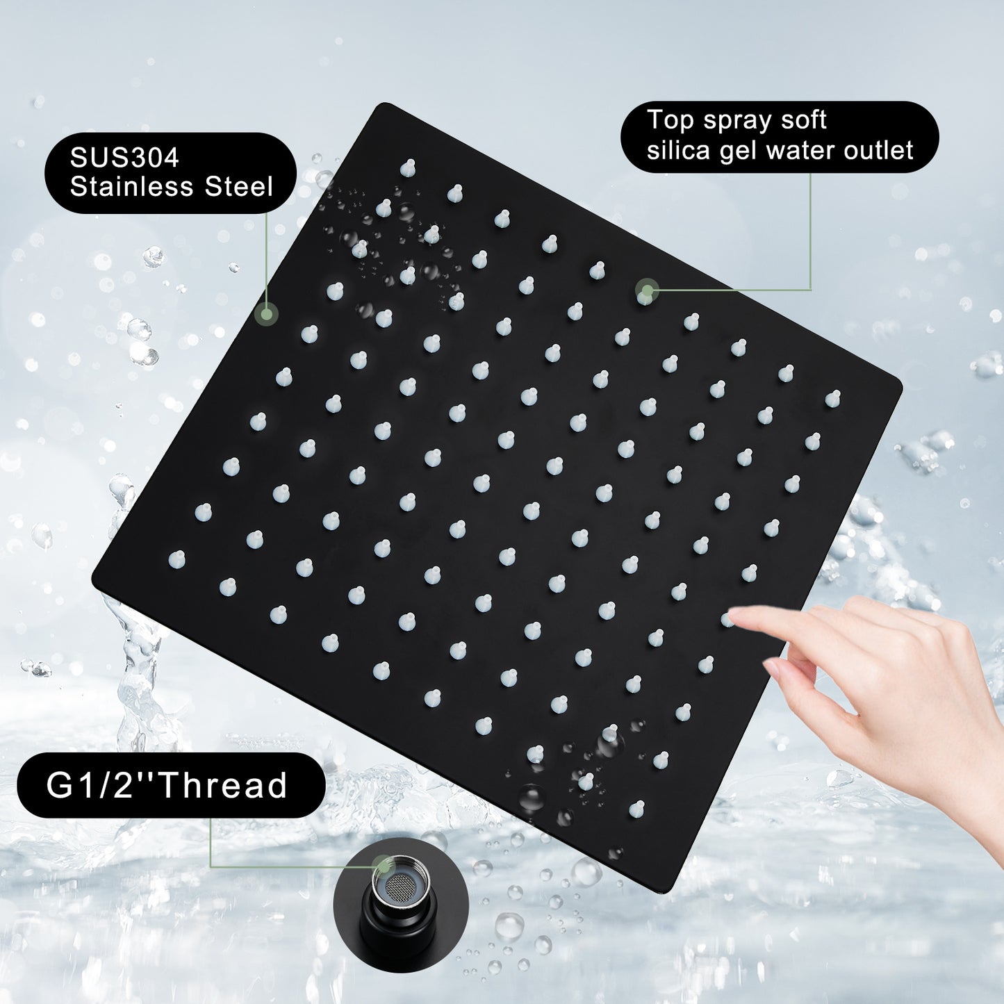 
                  
                    Midanya 12 inch  Rainfall Shower Head Square Stainless Steel Rain Showerhead High Pressure Waterfall Crackproof Coverage with Silicone Nozzle 1/16" Ultra Thin Design Swivel Connector
                  
                