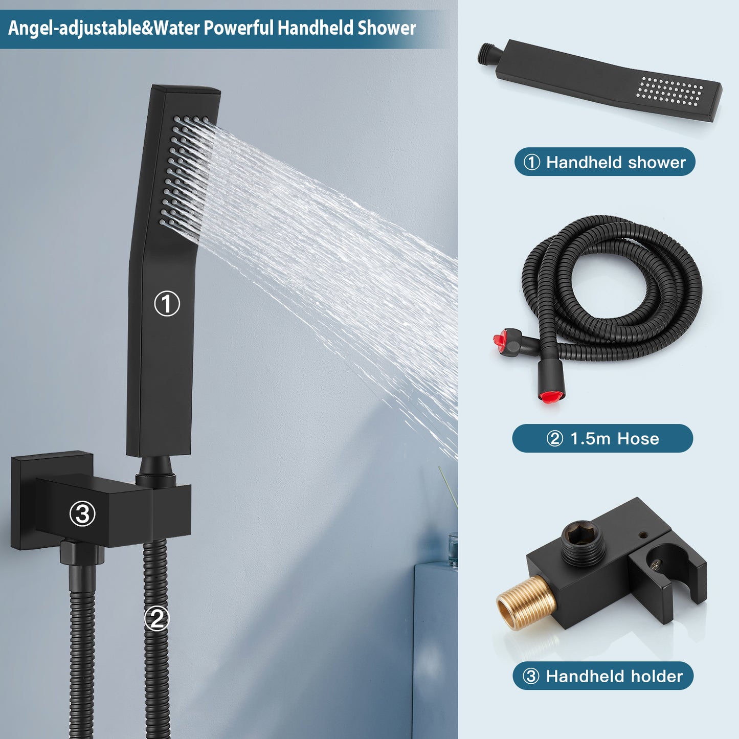 
                  
                    Midanya Rain Shower System Tub Shower Faucet Set 8 Inch Square Rainfall Shower Head with Handheld Sprayer and Waterfall Tub Spout Rough-in Valve Shower Mixer Combo
                  
                