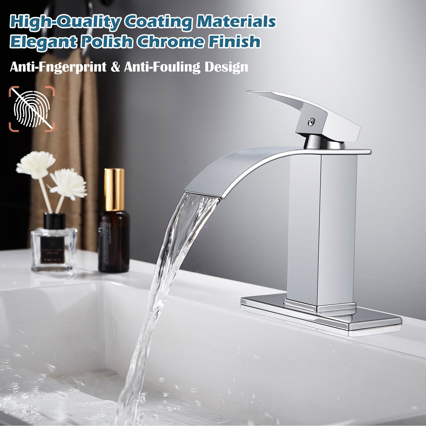 
                  
                    Midanya Bathroom Sink Faucet Waterfall Spout Single Handle 1 Hole Deck Mount Hot & Cold Water Mixer Tap Lavatory Vanity Sink Faucet Commercial with Deck Plate
                  
                