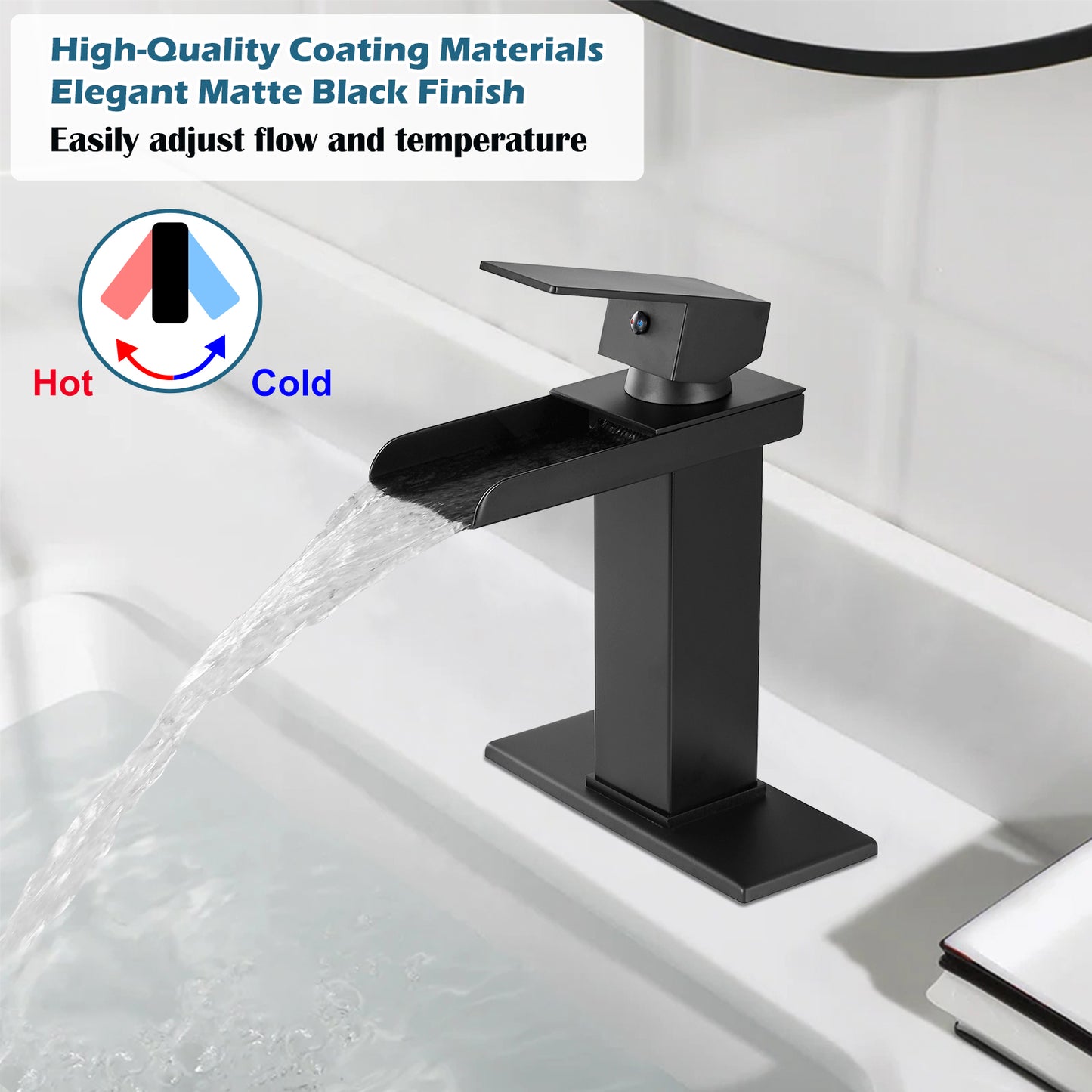 
                  
                    Midanya Waterfall Bathroom Faucet 1 Hole Single Handle Sink Vanity Faucet Wide Mouth Spout with with Pop Up Drain and Deck Mount Plate Lavatory Modern Commercial Mixer Tap
                  
                