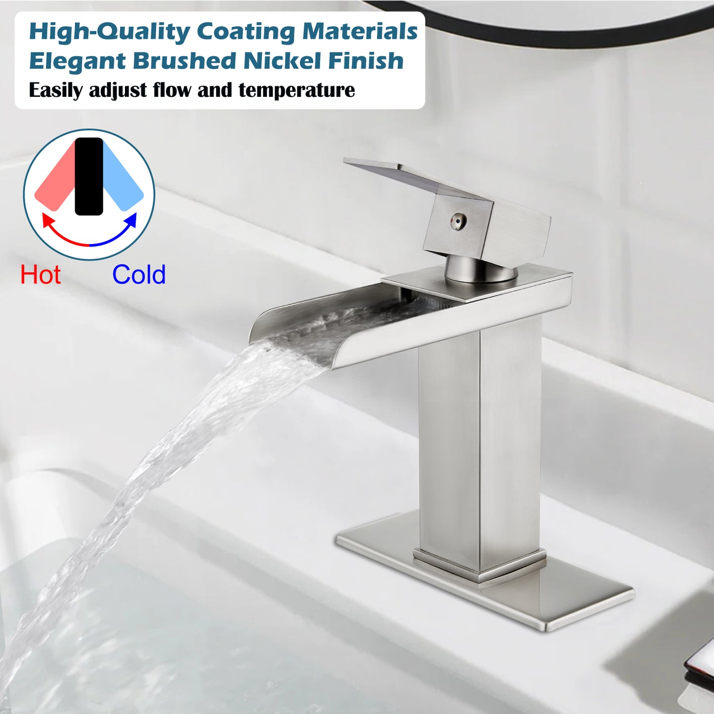 
                  
                    Midanya Waterfall Bathroom Faucet 1 Hole Single Handle Sink Vanity 4 inch Faucet Wide Mouth Spout with Deck Mount Plate & Water Supply Lines Hose Lavatory Modern Commercial Mixer Tap
                  
                