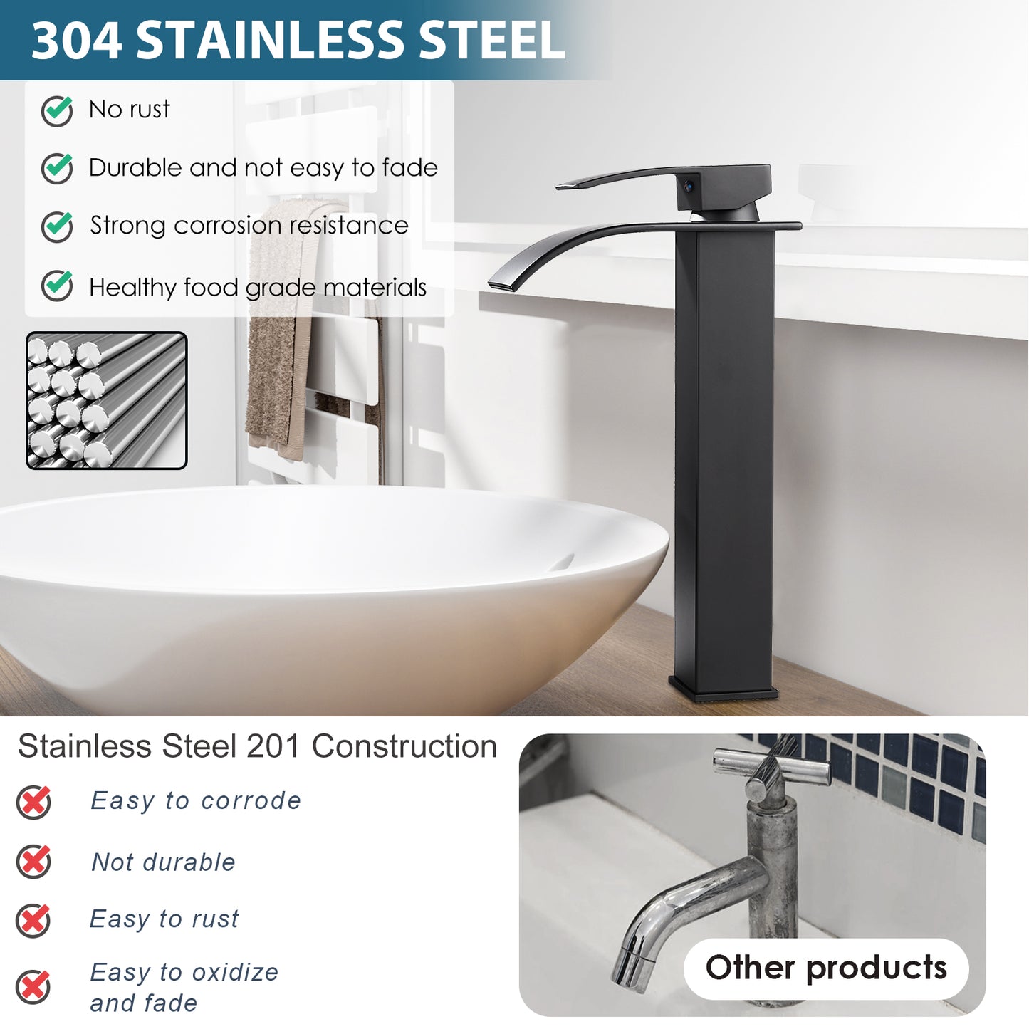 
                  
                    Midanya Waterfall Bathroom Bowl Vessel Sink Faucet Tall Single Handle Single Hole Deck Mount Mixer Tap with Large Rectangular Spout Sink Faucet Lavatory Vanity
                  
                