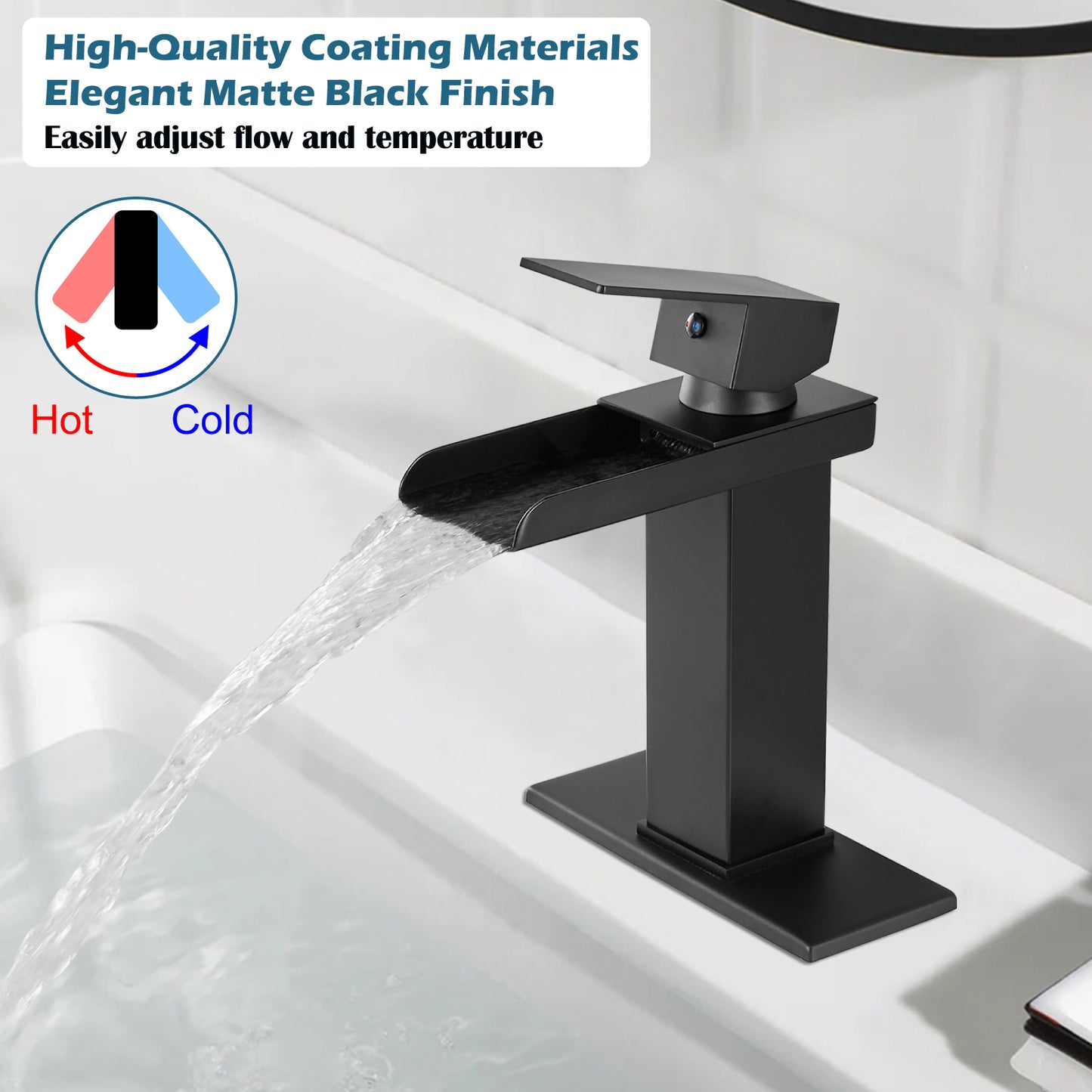 
                  
                    Midanya Waterfall Bathroom Faucet 1 Hole Single Handle Sink Vanity 4 inch Faucet Wide Mouth Spout with Deck Mount Plate & Water Supply Lines Hose Lavatory Modern Commercial Mixer Tap
                  
                