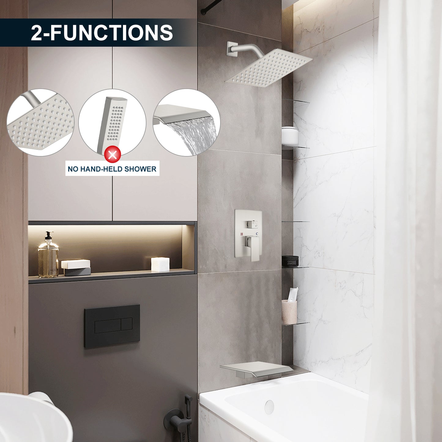 
                  
                    Midanya Tub and Shower Faucet Set Shower System with 8-Inch Rain Shower Head and Waterfall Tub Faucet Wall Mount Shower Valve and Trim Kit Included
                  
                