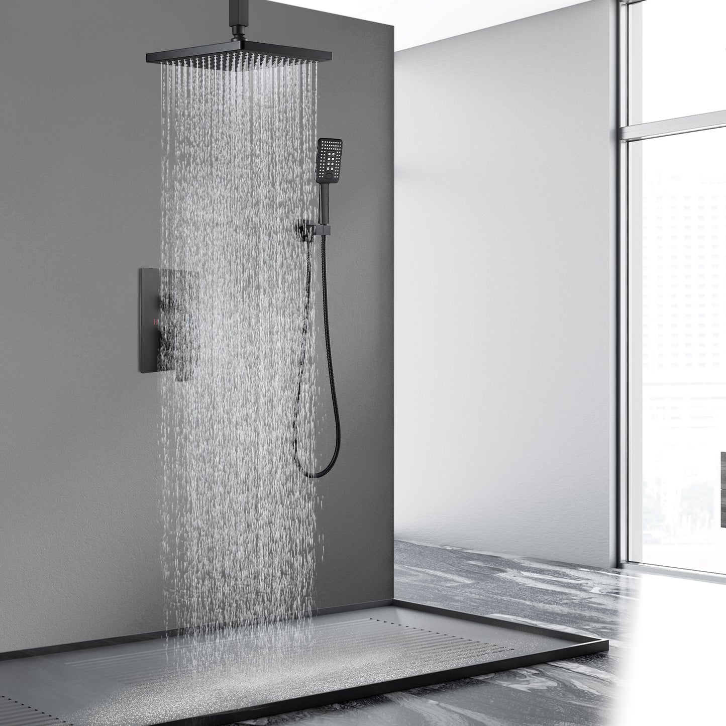 
                  
                    Midanya Shower System Ceiling Mount ABS 12 Inch Rain Shower Head with 3 Functions ABS Handheld Spray Luxury High Pressure Shower Combo Set Rough-in Valve and Shower Trim Included Bathroom
                  
                