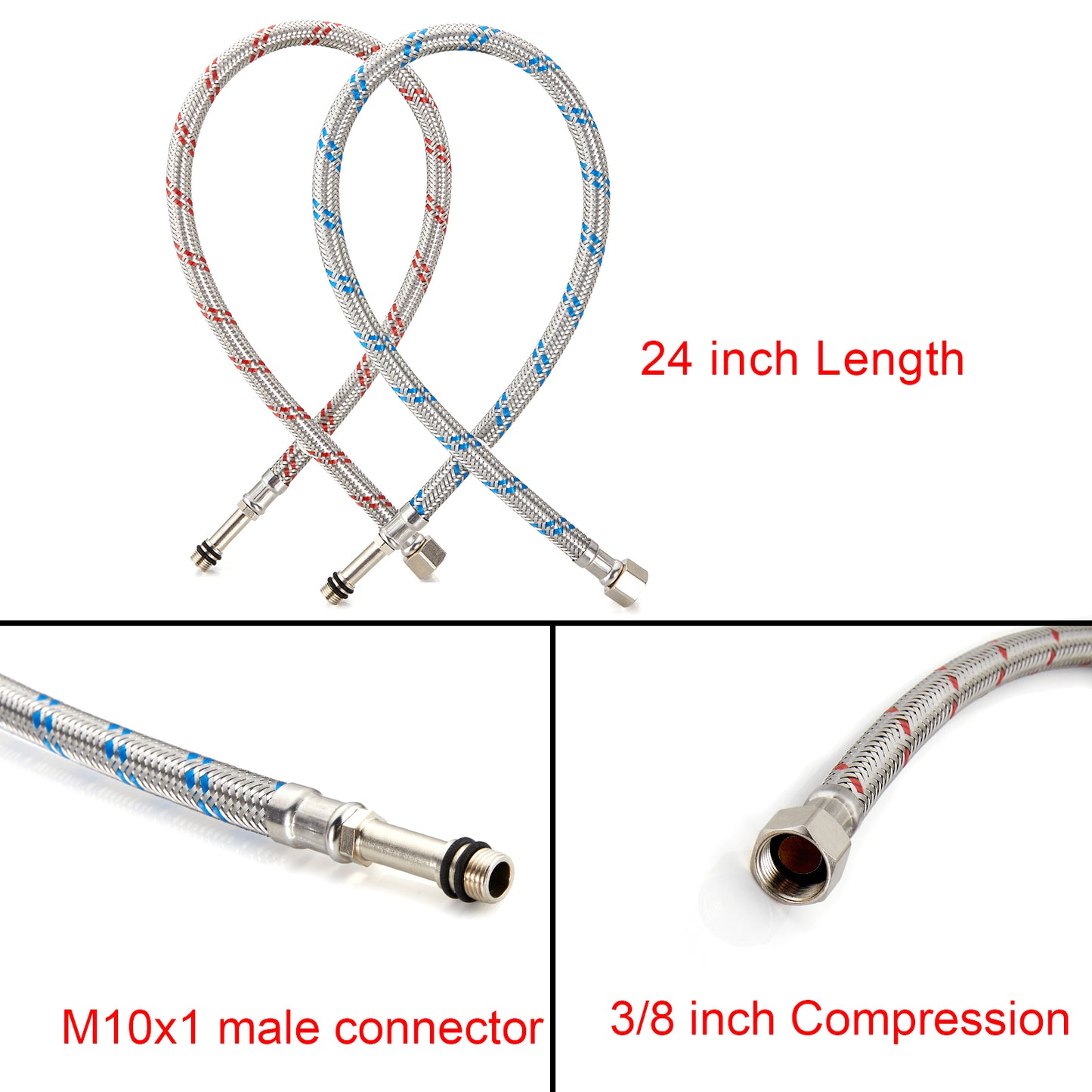 
                  
                    Midanya Faucet Connector, Braided Stainless Steel Supply Hose 3/8-Inch Female Compression Thread x M10 Male Connector, x 2 Pcs (1 Pair)
                  
                