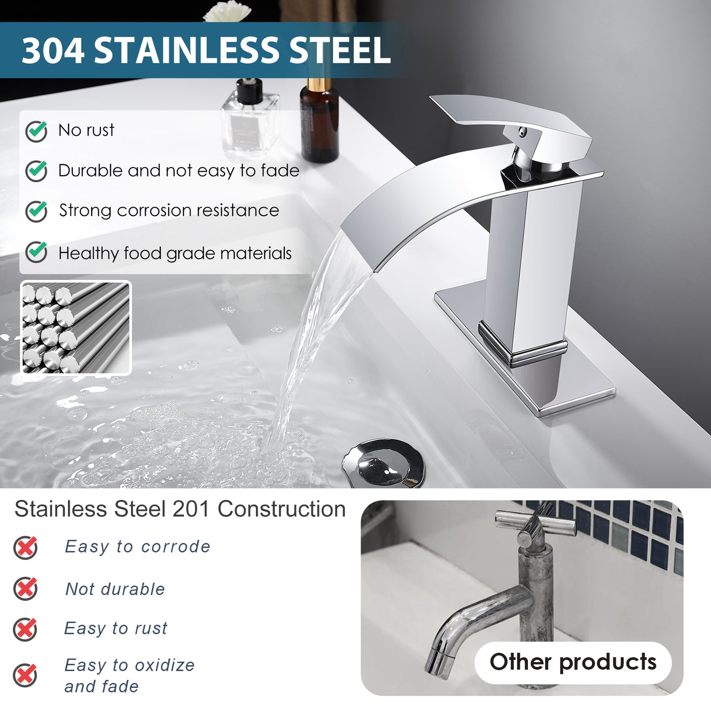 
                  
                    Midanya Bathroom Sink Faucet Waterfall Spout Single Handle 1 Hole Deck Mount Hot & Cold Water Mixer Tap Lavatory Vanity Sink Faucet Commercial with Deck Plate
                  
                