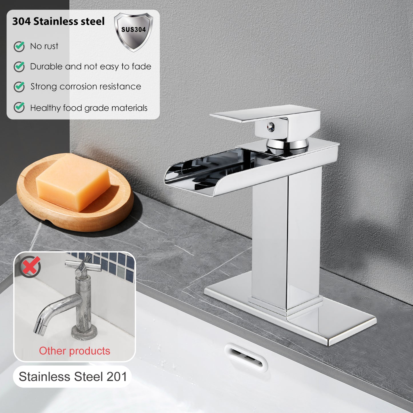 
                  
                    Midanya Waterfall Bathroom Faucet 1 Hole Single Handle Sink Vanity Faucet Wide Mouth Spout with with Pop Up Drain and Deck Mount Plate Lavatory Modern Commercial Mixer Tap
                  
                