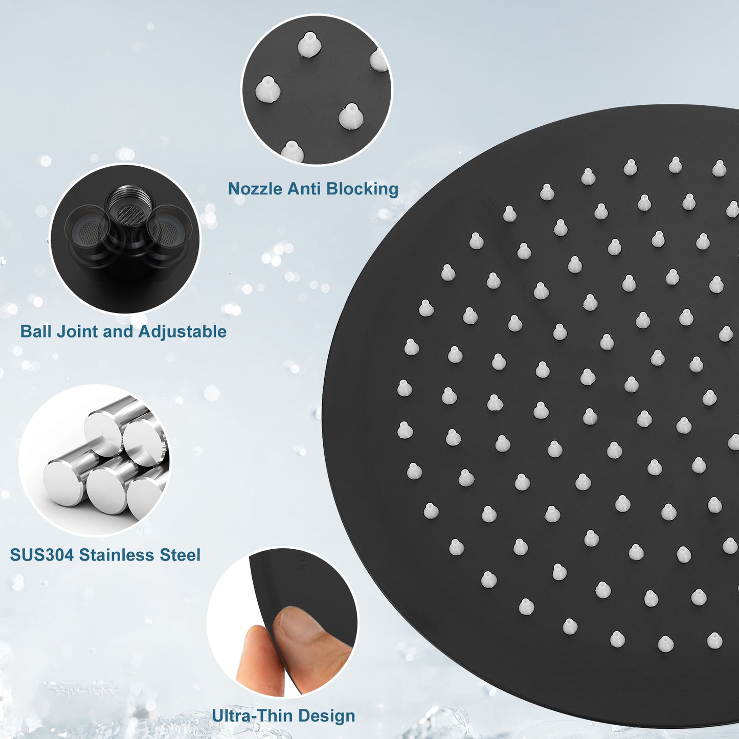 
                  
                    Midanya Round Rainfall Shower Head 12 Inch Stainless Steel Ultra Thin Design High Pressure
                  
                