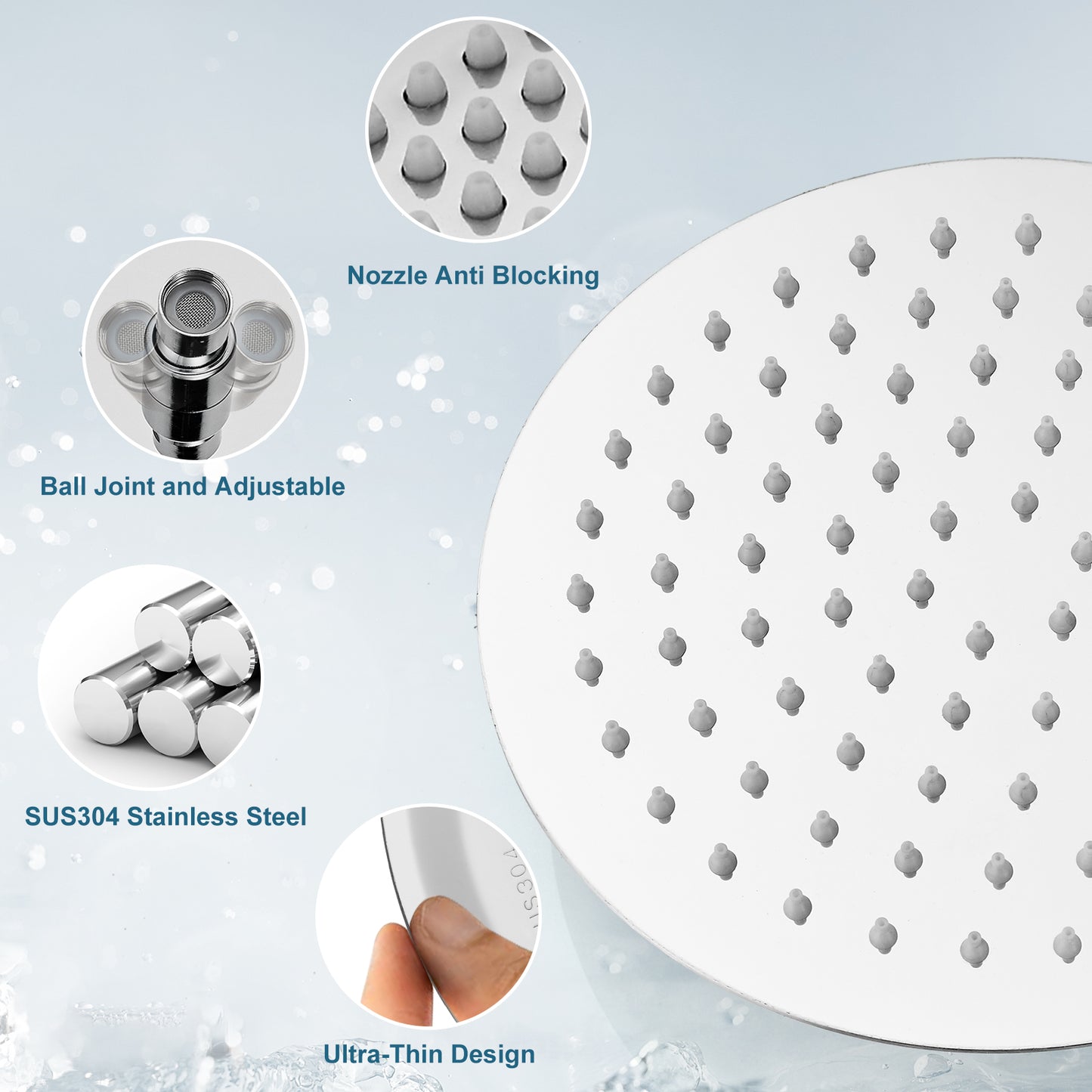 
                  
                    Midanya Round Rainfall Shower Head 12 Inch Stainless Steel Ultra Thin Design High Pressure
                  
                