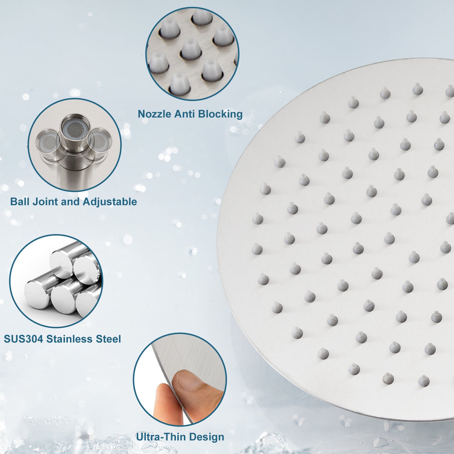 
                  
                    Midanya Round Rainfall Shower Head 12 Inch Stainless Steel Ultra Thin Design High Pressure
                  
                