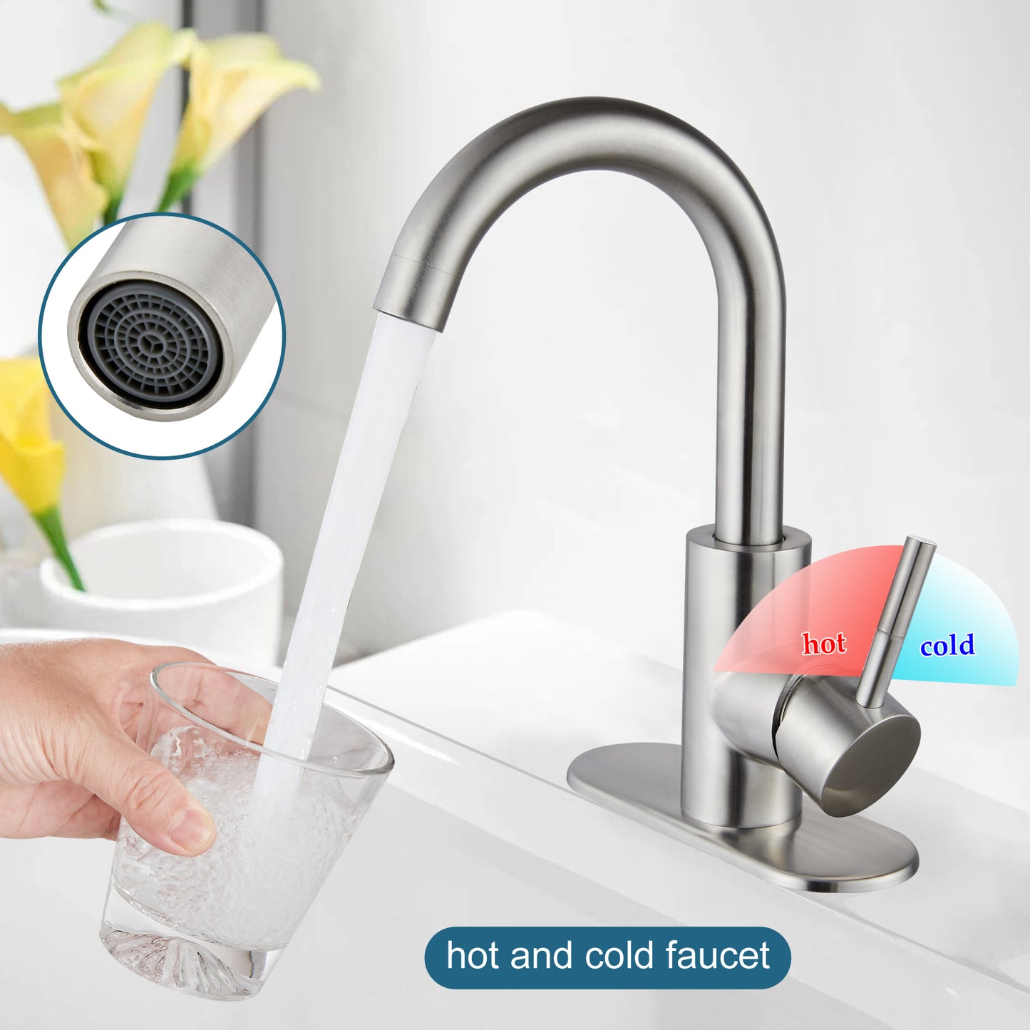 
                  
                    Midanya Single Handle Bathroom Sink Faucet, Wet Bar Pre-Kitchen Farmhouse RV Small Vanity Faucet with 360°Rotation Spout with Deck Plate and Supply Hoses
                  
                