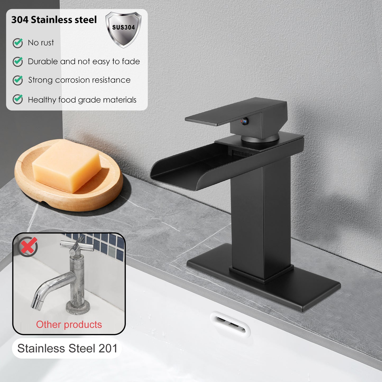 
                  
                    Midanya Waterfall Bathroom Faucet 1 Hole Single Handle Sink Vanity Faucet Wide Mouth Spout with with Pop Up Drain and Deck Mount Plate Lavatory Modern Commercial Mixer Tap
                  
                