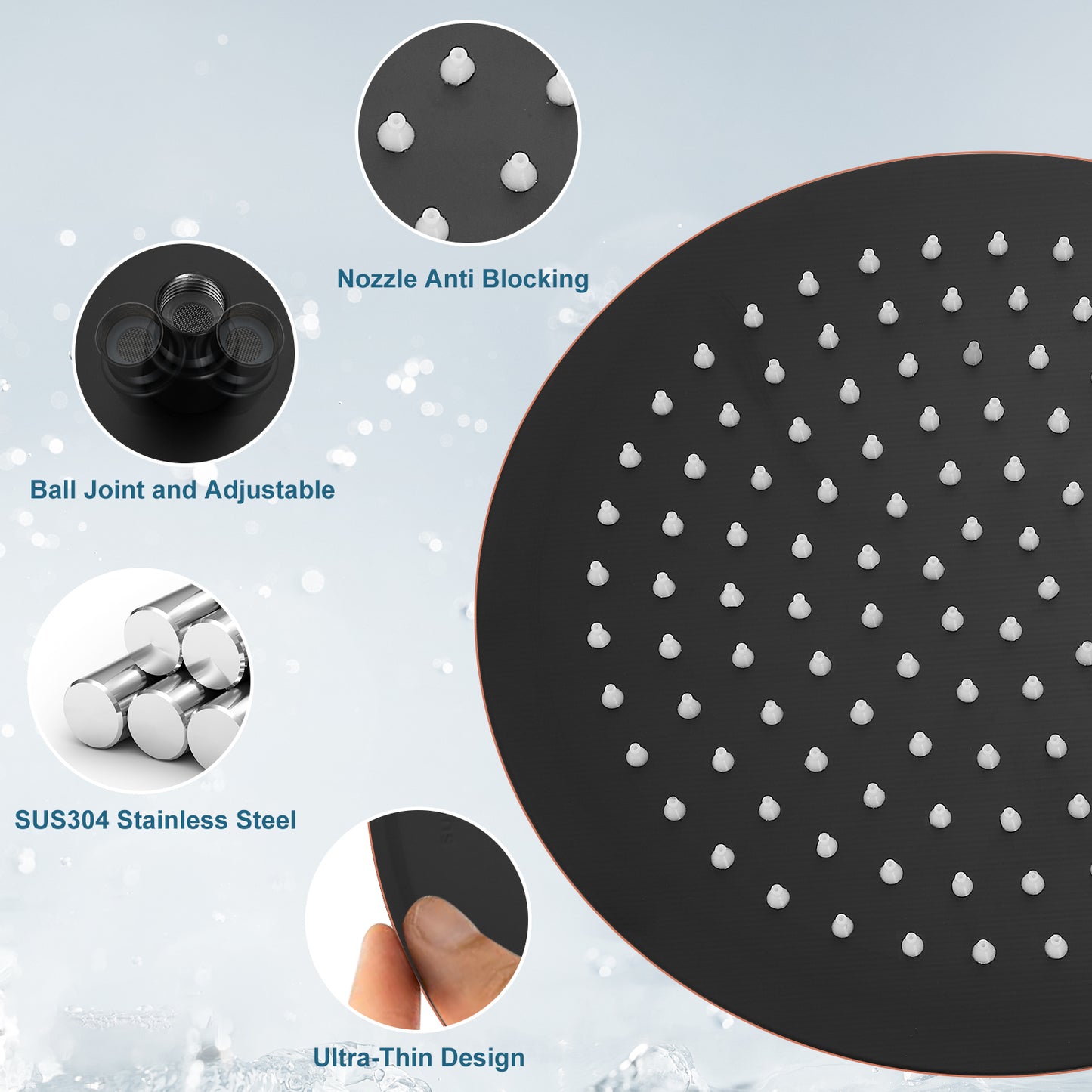 
                  
                    Midanya Round Rainfall Shower Head 12 Inch Stainless Steel Ultra Thin Design High Pressure
                  
                
