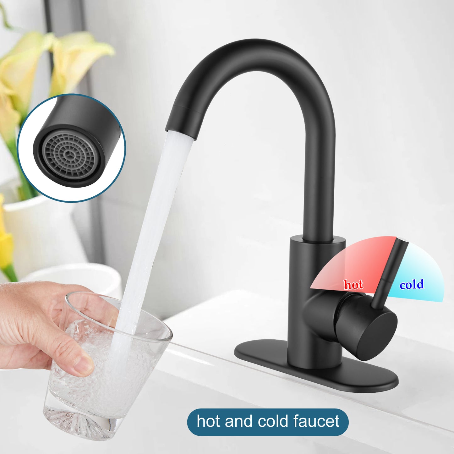 
                  
                    Midanya Single Handle Bathroom Sink Faucet, Wet Bar Pre-Kitchen Farmhouse RV Small Vanity Faucet with 360°Rotation Spout with Deck Plate and Supply Hoses
                  
                