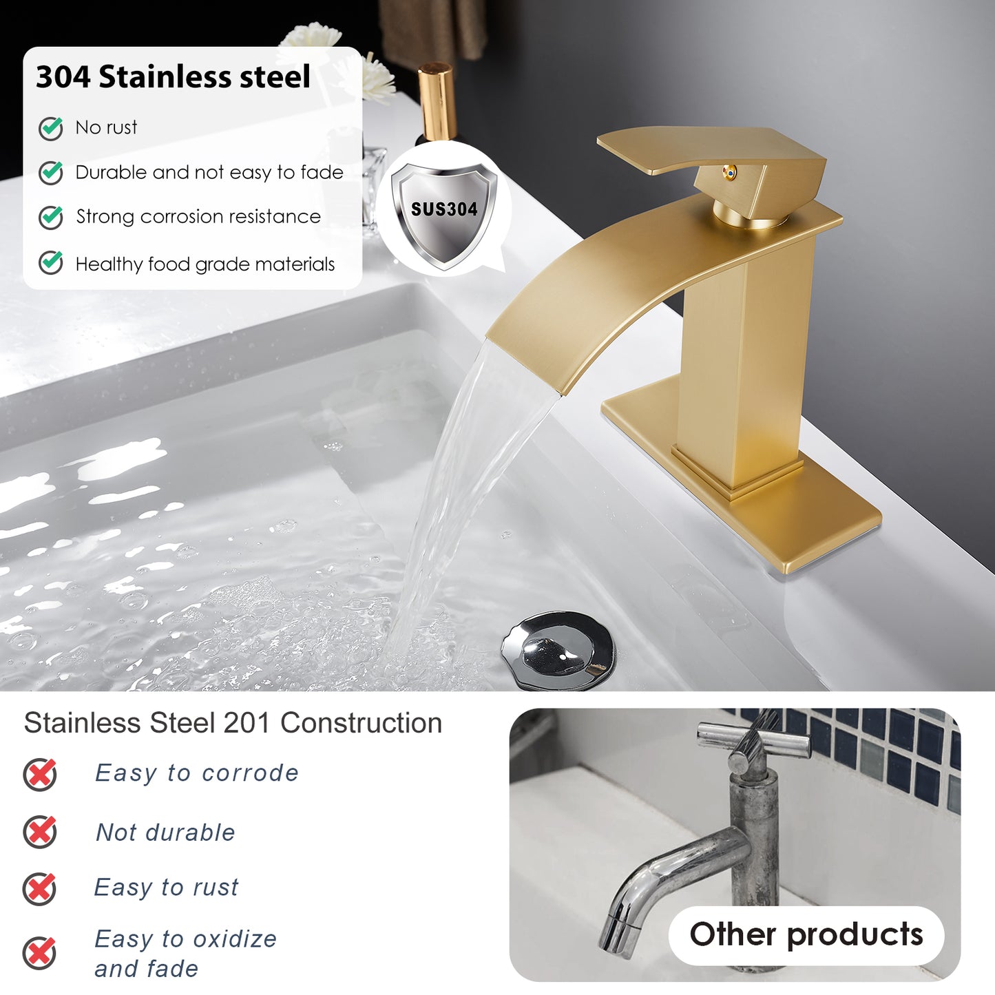 
                  
                    Midanya Bathroom Sink Faucet Waterfall Spout Single Handle 1 Hole Deck Mount Hot & Cold Water Mixer Tap Lavatory Vanity Sink Faucet Commercial with Deck Plate
                  
                