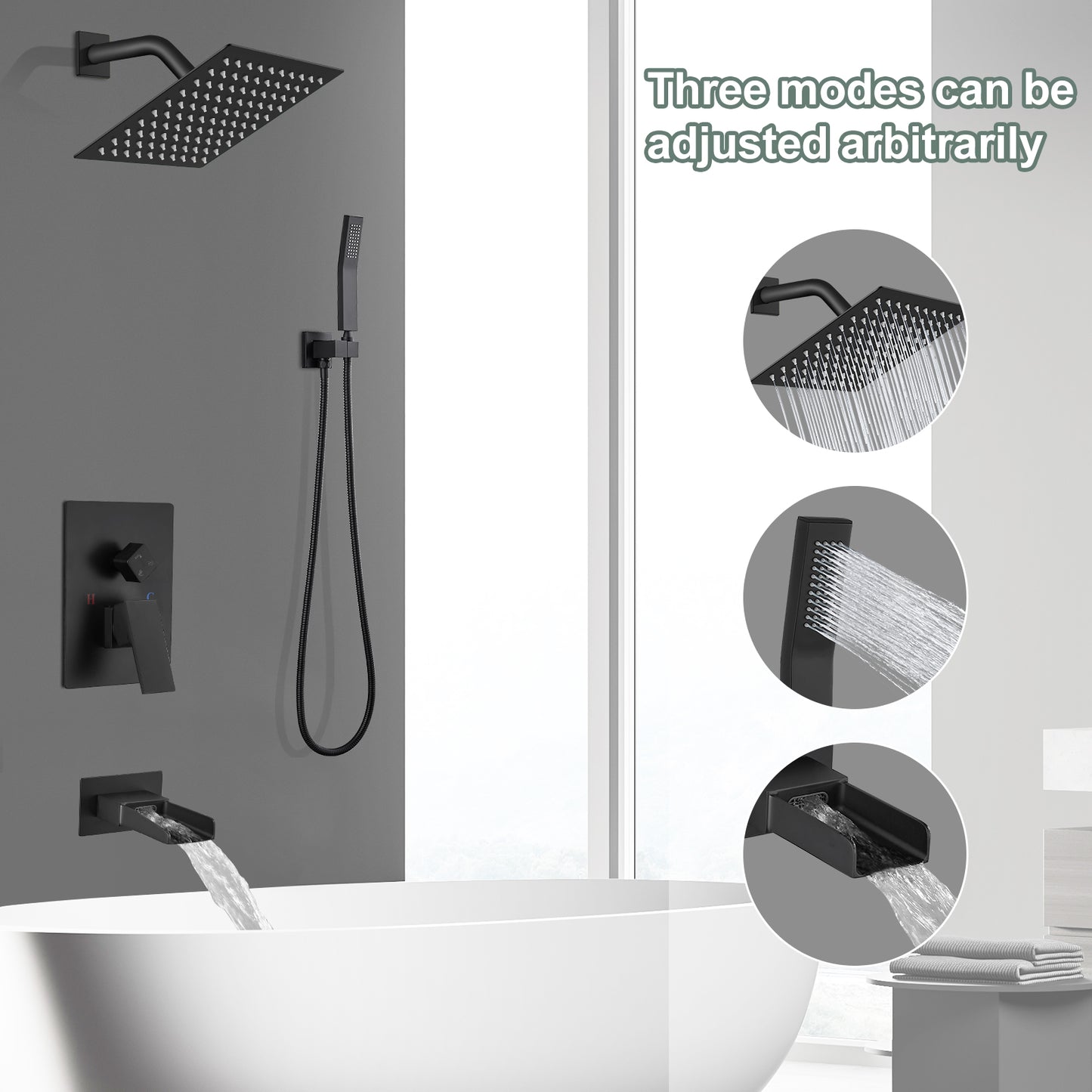 
                  
                    Midanya  Bathroom Shower System 8 Inch Rainfall Shower Head with Handheld Spary Wall Mount Tub Spout Combo Set Rough-in Valve 3 Function Mixer Shower Faucet Luxury
                  
                