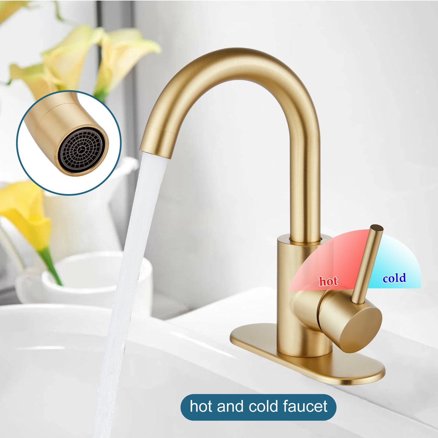 
                  
                    Midanya Single Handle Bathroom Sink Faucet, Wet Bar Pre-Kitchen Farmhouse RV Small Vanity Faucet with 360°Rotation Spout with Deck Plate, Supply Hoses and Drain Stopper
                  
                