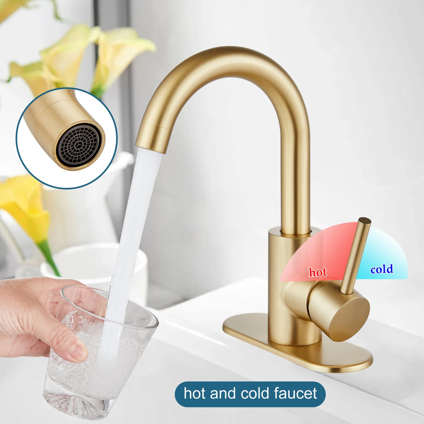 
                  
                    Midanya Single Handle Bathroom Sink Faucet, Wet Bar Pre-Kitchen Farmhouse RV Small Vanity Faucet with 360°Rotation Spout with Deck Plate and Supply Hoses
                  
                